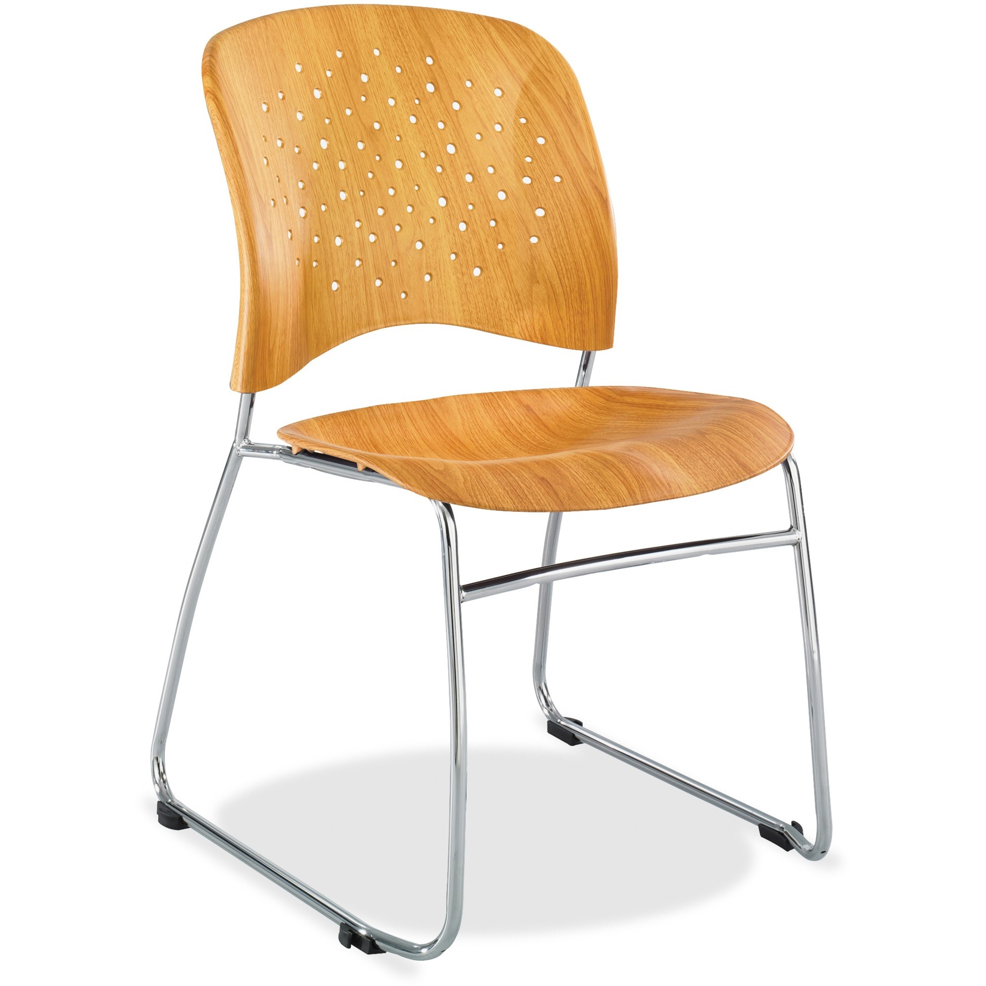 Safco Reve Plastic Wood Back Guest Chair - Natural Seat Color - Plastic Seat Material - Natural Back Color - Plastic Back Material - Sled Base - 2 / Carton