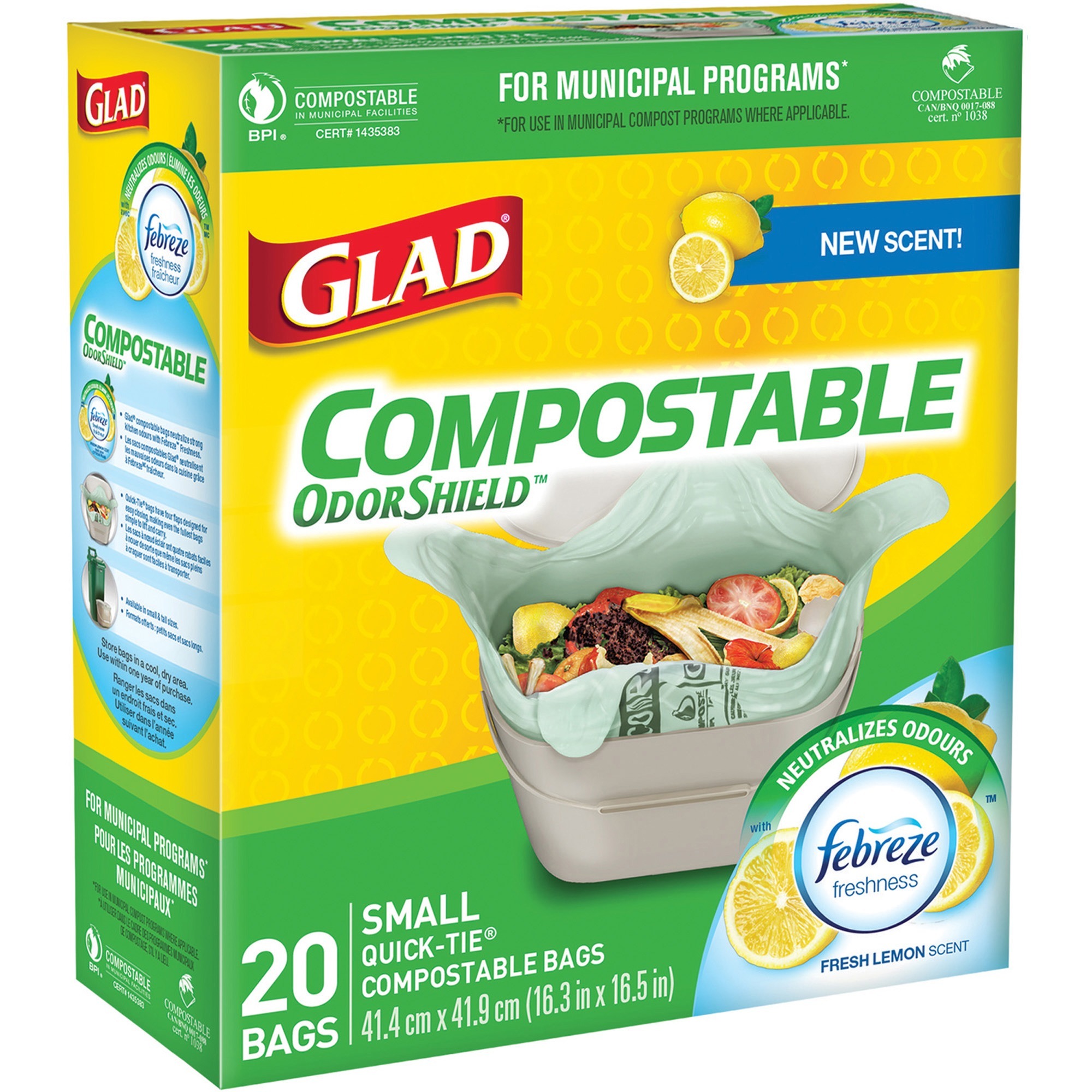 Glad Compostable Bags Small Size 2.6 gal 16.3" (414