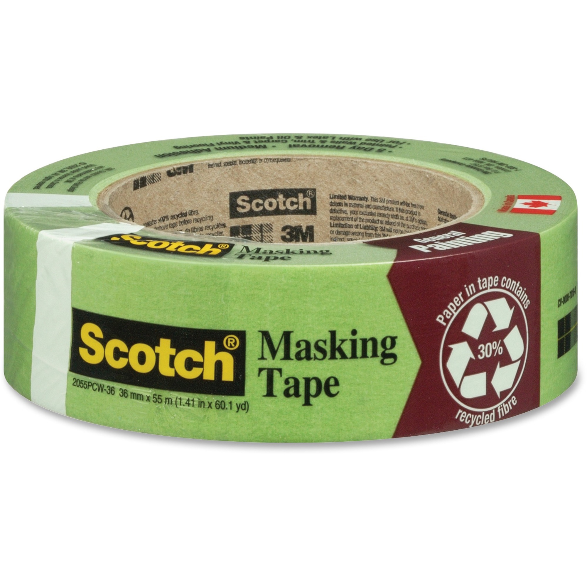 Scotch General Painting Masking Tape - 1.42 (36 mm) Width x 60.1 yd (55 m)  Length - Rubber - Paper Backing - Residue-free - 1 Each - Green - Madill -  The Office Company