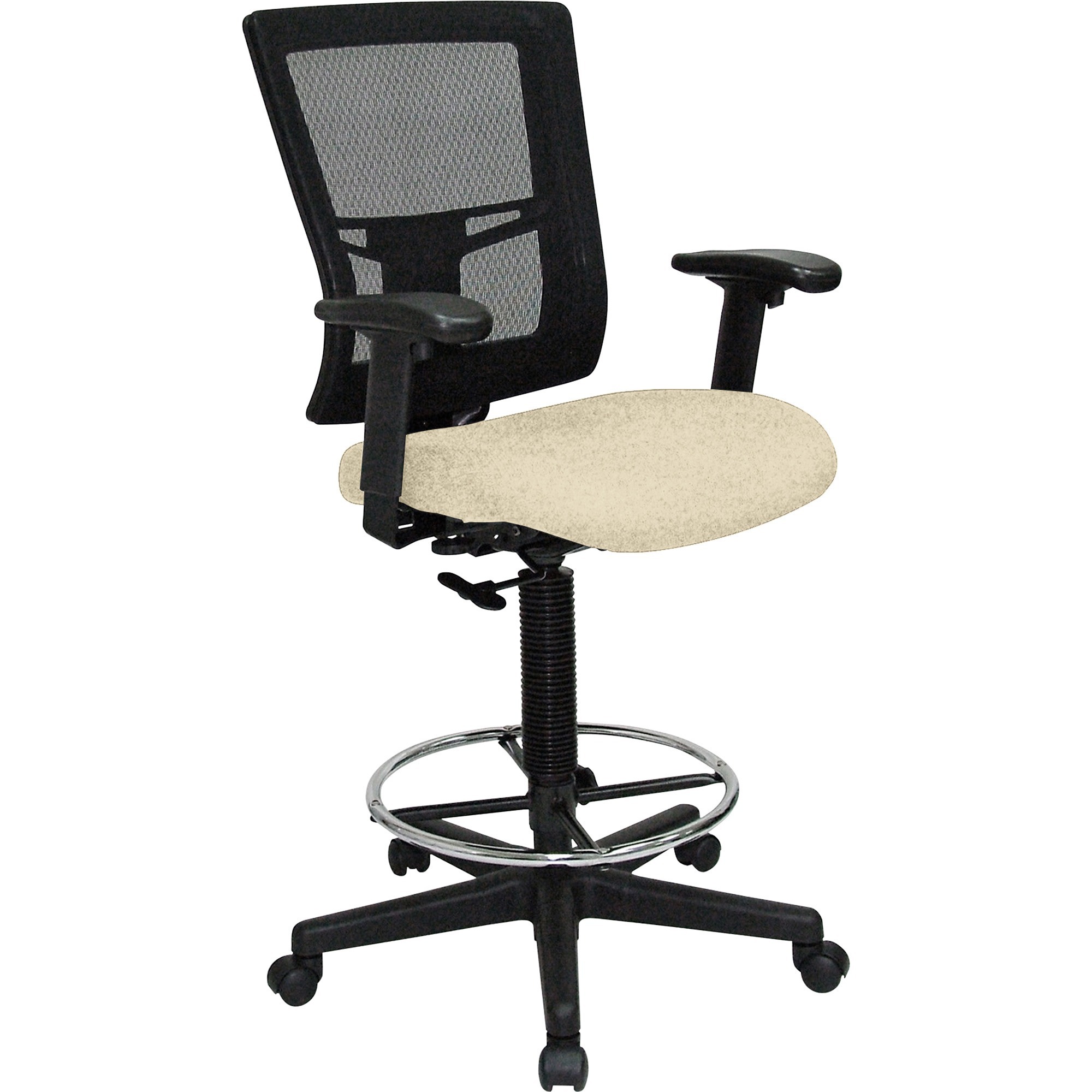 Lorell Mesh Back Drafting Stool - Dillon Buff Seat Color - Vinyl Seat Material - Black Back Color - Mesh Back Material - Black Frame Color - Mid Back - 5-star Base - Beige, Buff - Armrest - 1 Each