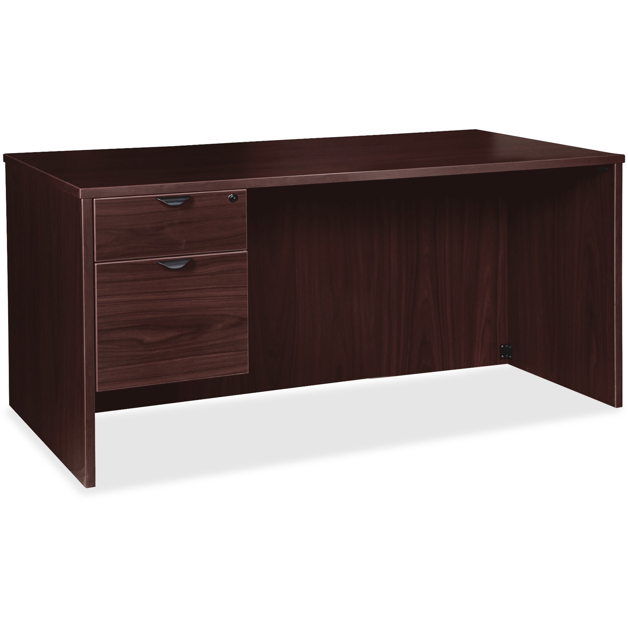 Lorell Prominence 2.0 Espresso Laminate Box/File Left-Pedestal Desk - 2-Drawer - Rectangle - 1" Thickness Top, 29" Height x 66" Width x 30" Depth - Total Drawer(s): 2 - Single Pedestal on Left Side - Band Edge - Material: Particleboard - Finish: Espresso Laminate, Thermofused Melamine (TFM) - Durable, Adjustable Glide, Modesty Panel, Impact Resistant, Burn Resistant, Mar Resistant, Ball Bearing Slides, Lockable Drawer, Grommet, Fragile - For Office - 1 Each