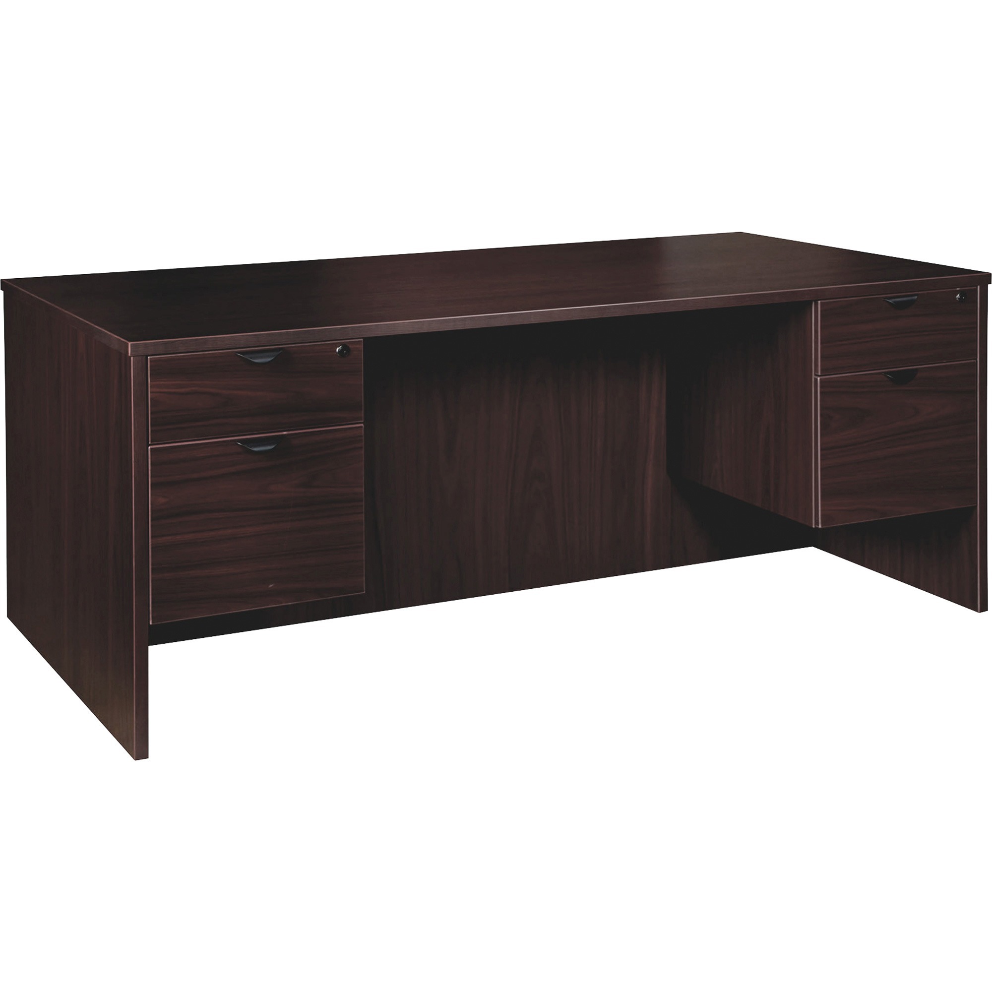 Lorell Prominence 2.0 Espresso Laminate Double-Pedestal Desk - 2-Drawer - 1" Thickness Top, 29" Height x 72" Width x 36" Depth - Total Drawer(s): 2 - Double Pedestal - Band Edge - Material: Particleboard - Finish: Espresso Laminate, Thermofused Melamine (TFM) - Durable, Adjustable Glide, Modesty Panel, Impact Resistant, Burn Resistant, Mar Resistant, Ball Bearing Slides, Lockable Drawer, Grommet - For Office - 1 Each