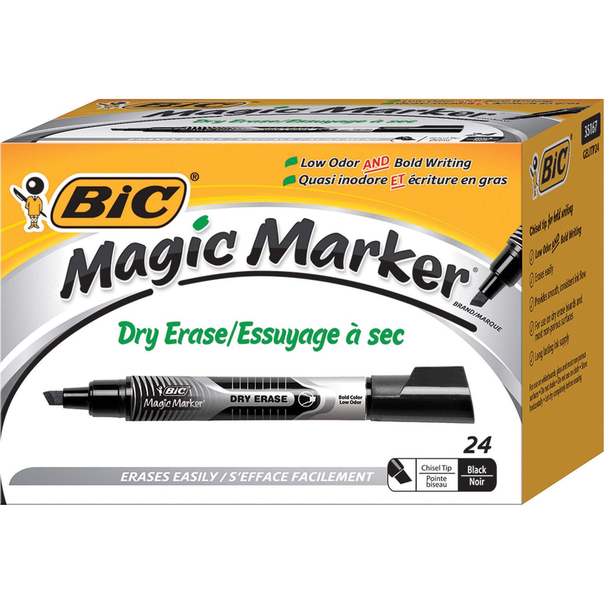 BIC Magic Marker Dry Erase Markers Chisel Point Style Black Barrel