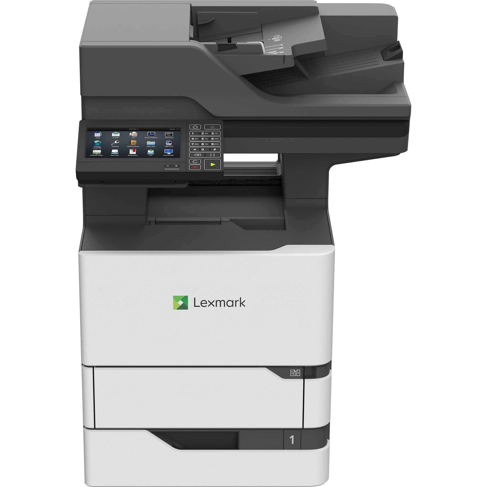Lexmark MX720 MX722adhe Laser Multifunction Printer-Monochrome-Copier/Fax/Scanner-70 ppm Mono Print-1200x1200 Print-Automatic Duplex Print-350000 Pages Monthly-650 sheets Input-Color Scanner-600 Optical Scan-Monochrome Fax-Gigabit Ethernet - Copier/Fax/Pr