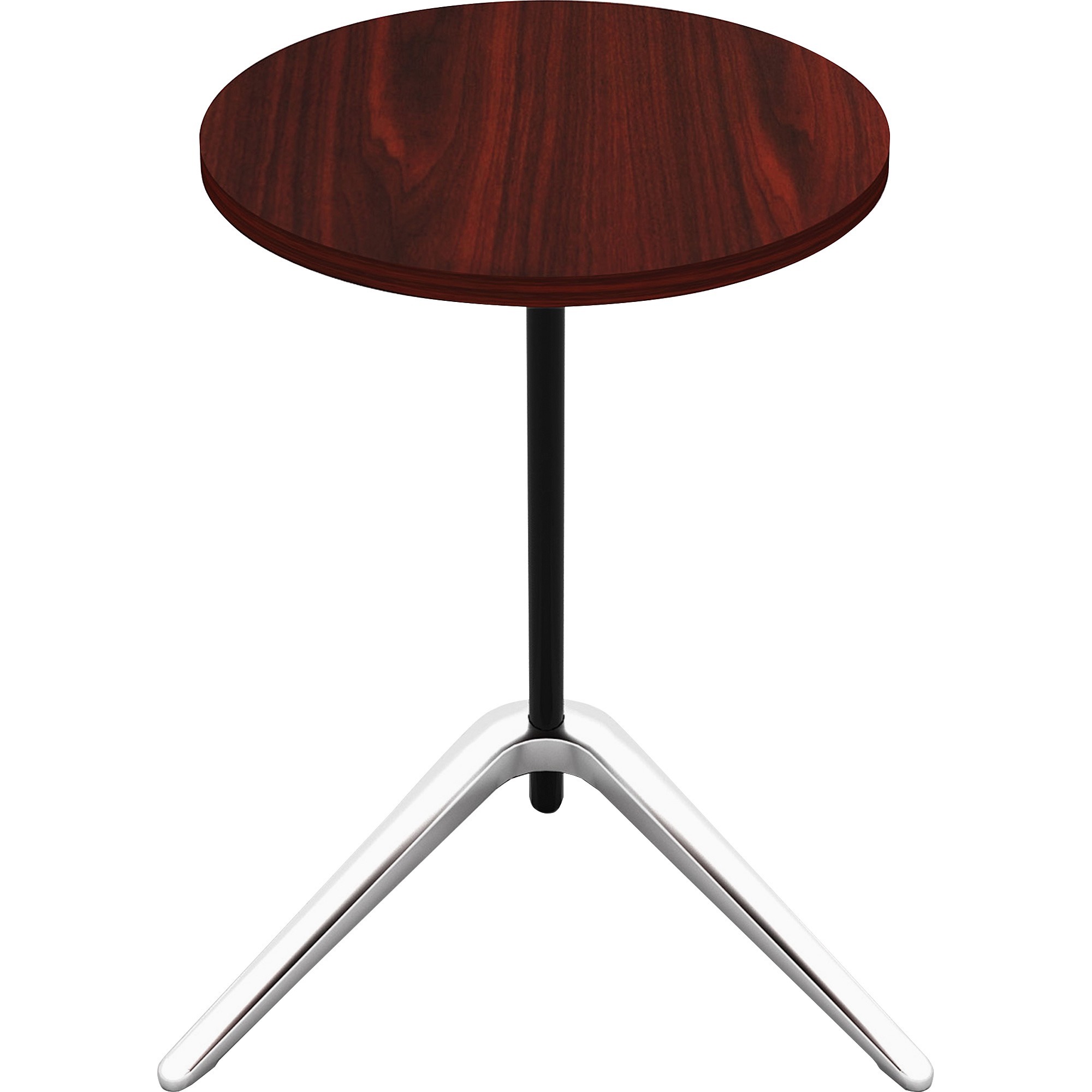 Lorell Guest Area Round Top Accent Table - Mahogany Round Top - Polished Aluminum Base - 15.75" Table Top Length x 15.75" Table Top Width - 24.60" Height - 1 Each