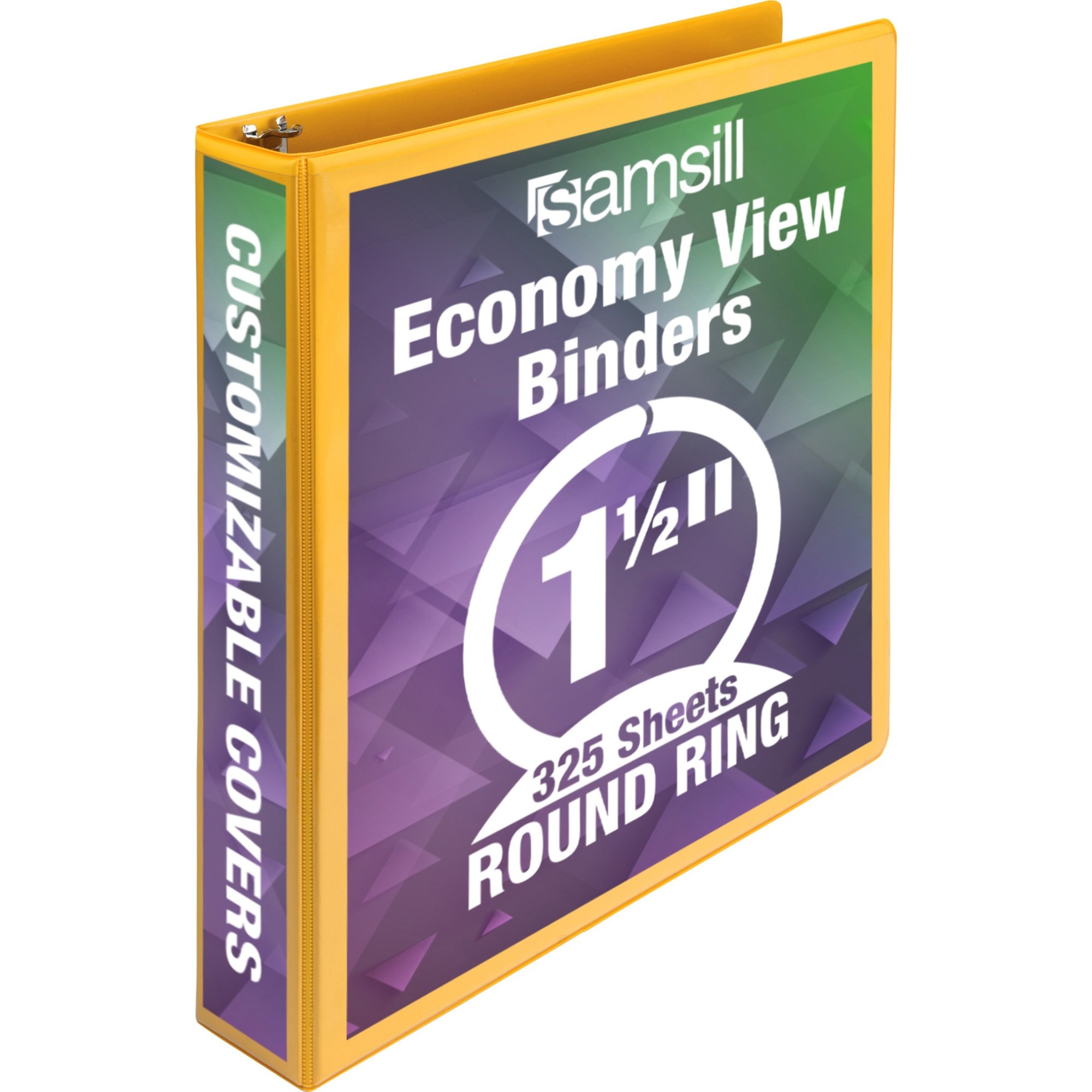 Samsill Economy 1-1/2" Round Ring View Binder - 1 1/2" Binder Capacity - Letter - 8 1/2" x 11" Sheet Size - 200 Sheet Capacity - 3 Ring - Fastener: Round Ring - Pocket: 2, Internal - Chipboard, Plastic - Yellow - 10.72 oz - Recycled - Clear Overlay, Non-glare - 1 Each