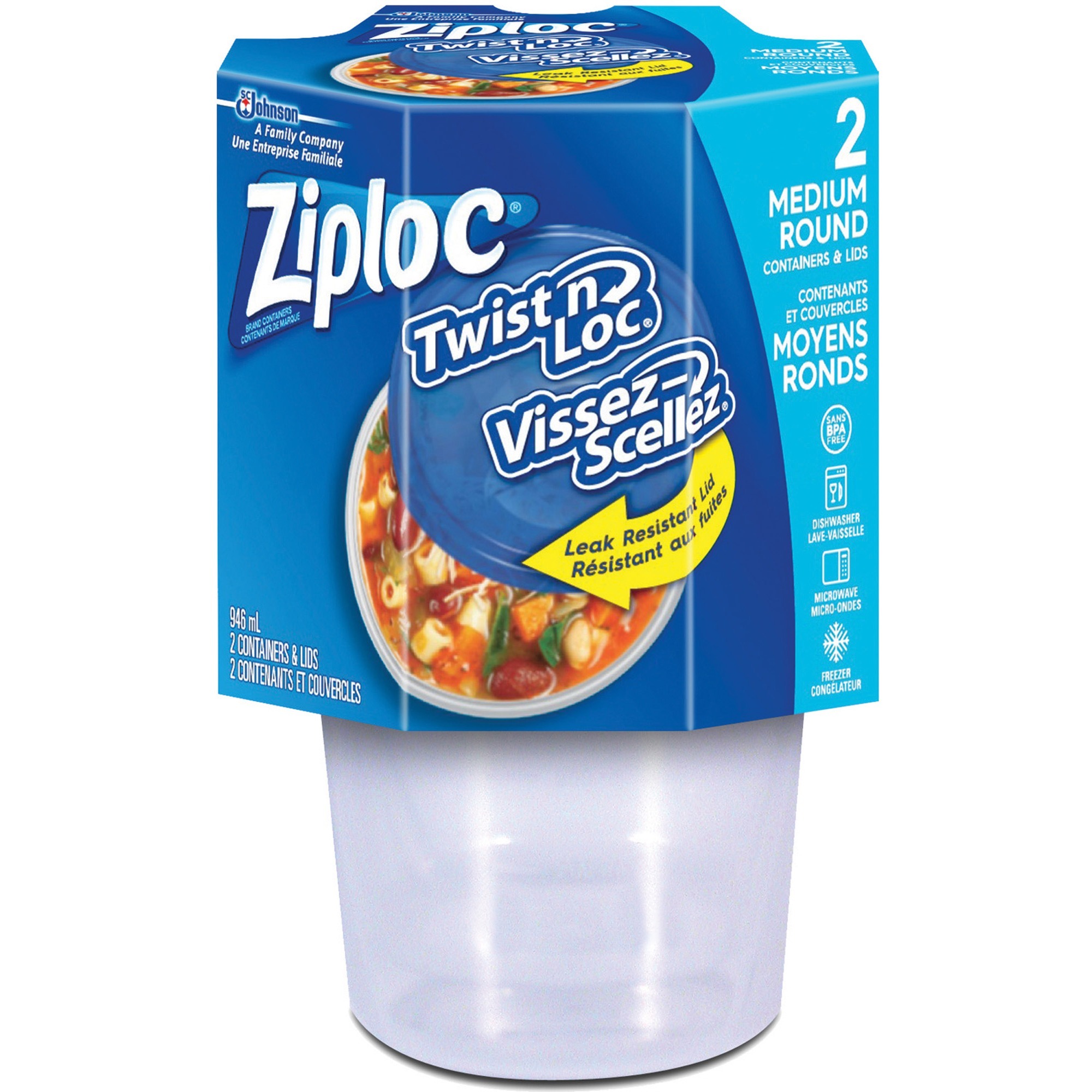Ziploc® Brand Twist 'n Loc Containers Medium 2/pkg 946 mL Food