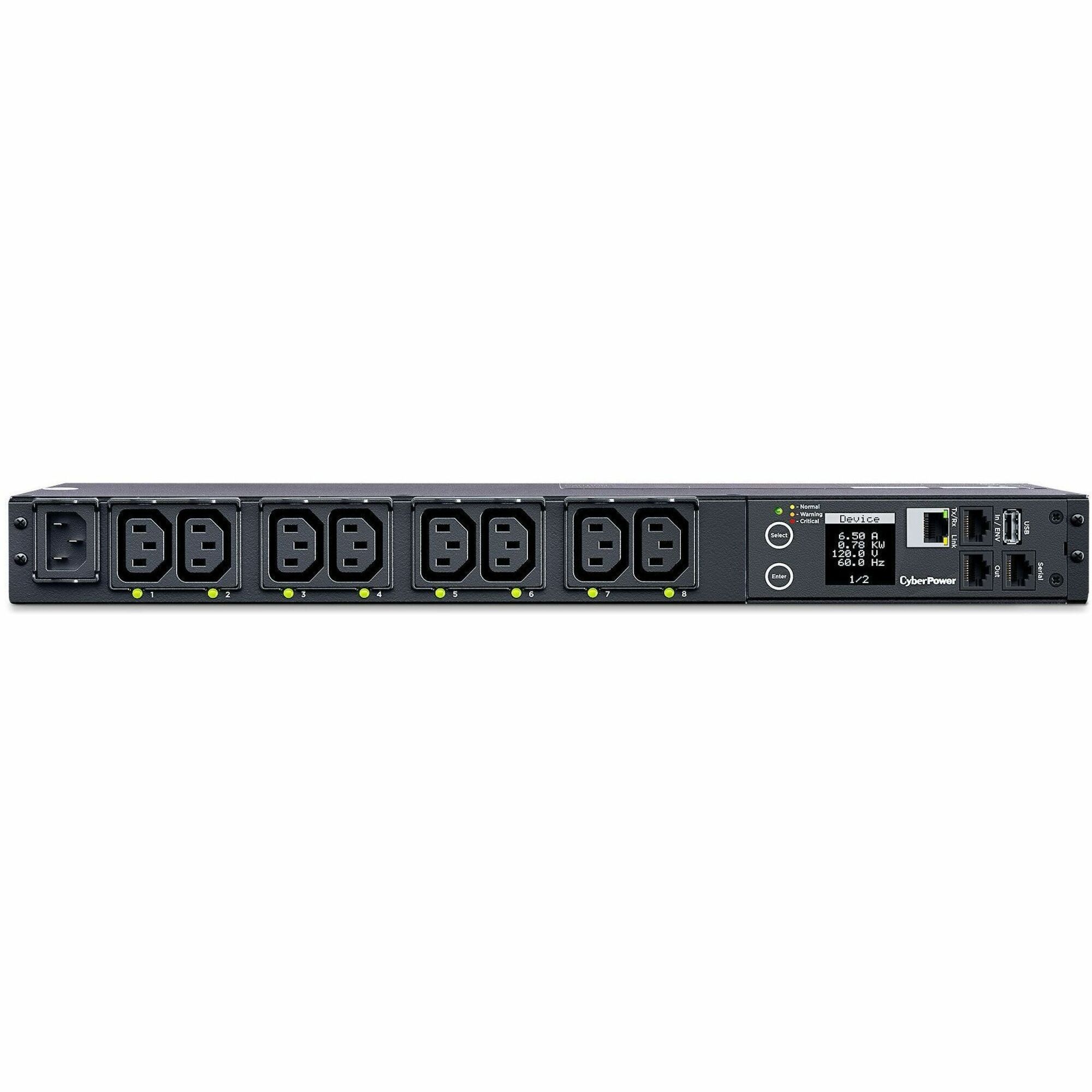 CyberPower PDU41004 8-Outlet PDU - Switched - IEC 60320 C14 - 8 x IEC 60320 C13 - 120 V AC, 230 V AC - Network (RJ-45) - 1U - Horizontal/Vertical - Rack-mountable