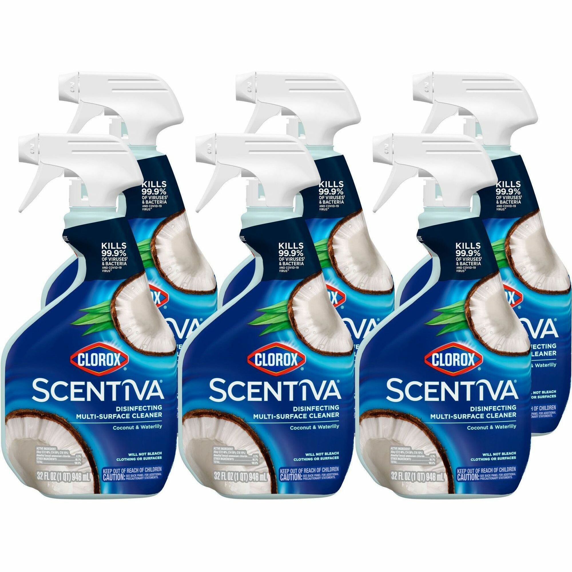 Clorox Scentiva Disinfecting Multi-Surface Cleaner - 32 fl oz (1 quart) - Coconut & Water Lily Scent - Bleach-free, Disinfectant, Deodorize - White - 216 / Bundle