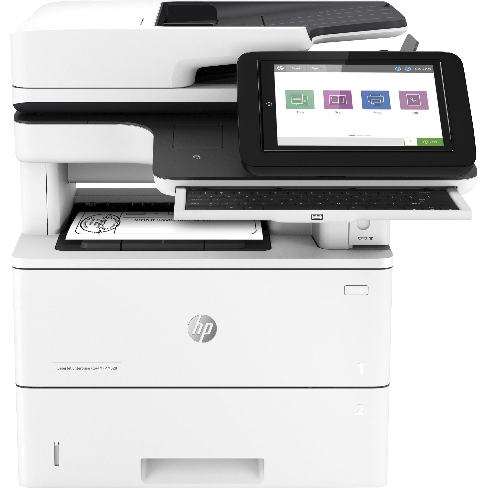 HP LaserJet M528f Laser Multifunction Printer - Monochrome - Copier/Fax/Printer/Scanner - 43 ppm Mono Print - 1200 x 1200 dpi Print - Automatic Duplex Print - Up to 150000 Pages Monthly - 650 sheets Input - Color Scanner - 600 dpi Optical Scan - Monochrome Fax - Gigabit Ethernet - USB - For Plain Paper Print - 1 Each