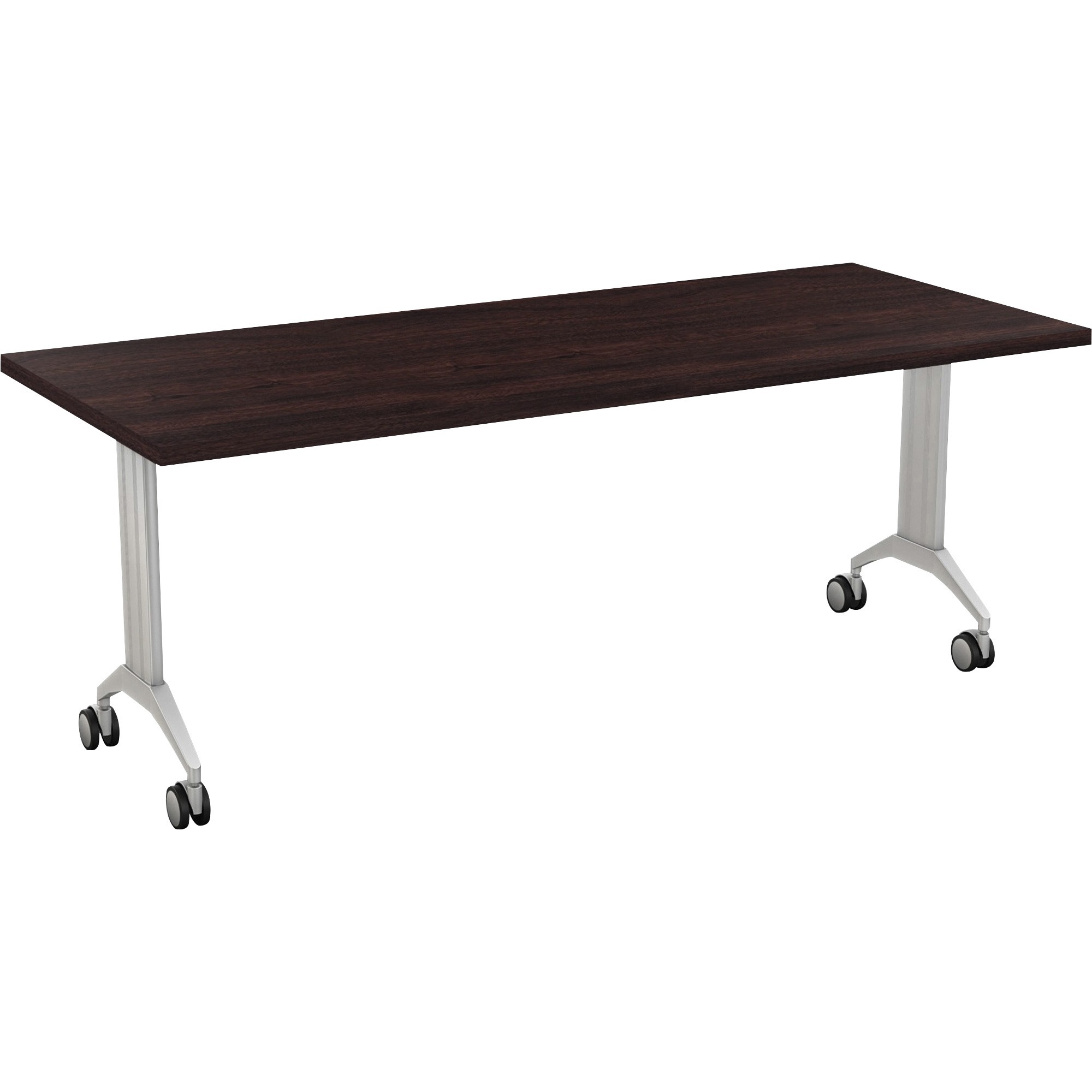 Special-T Link Flip & Nest Table - Espresso Rectangle Top - Metallic Silver T-shaped Base - 330 lb Capacity - 72" Table Top Length x 30" Table Top Width - 28.75" Height - Classroom, Conferencing - Assembly Required - Die-cast Aluminum Base Material - Aluminum Frame Material - 1 Each