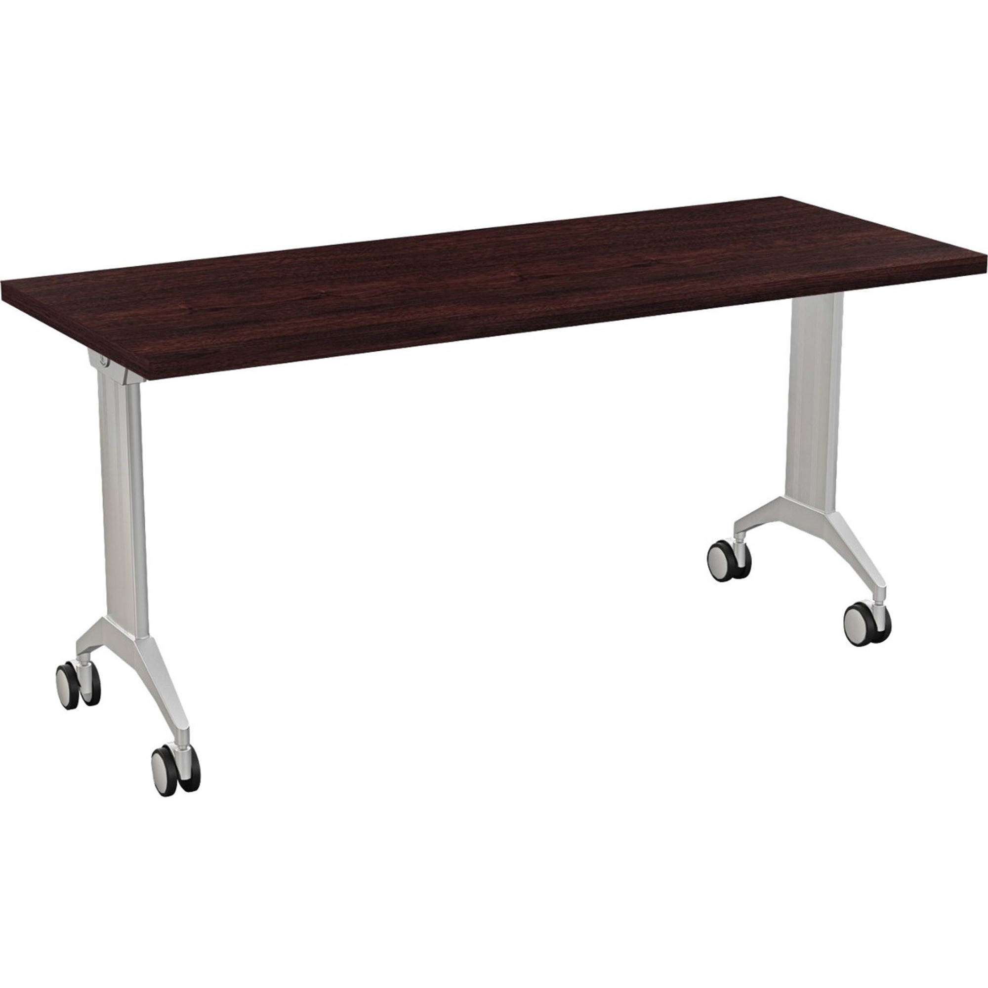 Special-T Link Flip & Nest Table - Espresso Rectangle Top - Metallic Silver T-shaped Base - 330 lb Capacity - 48" Table Top Length x 24" Table Top Width - 28.75" Height - Classroom, Conferencing - Assembly Required - Die-cast Aluminum Base Material - Aluminum Frame Material - 1 Each