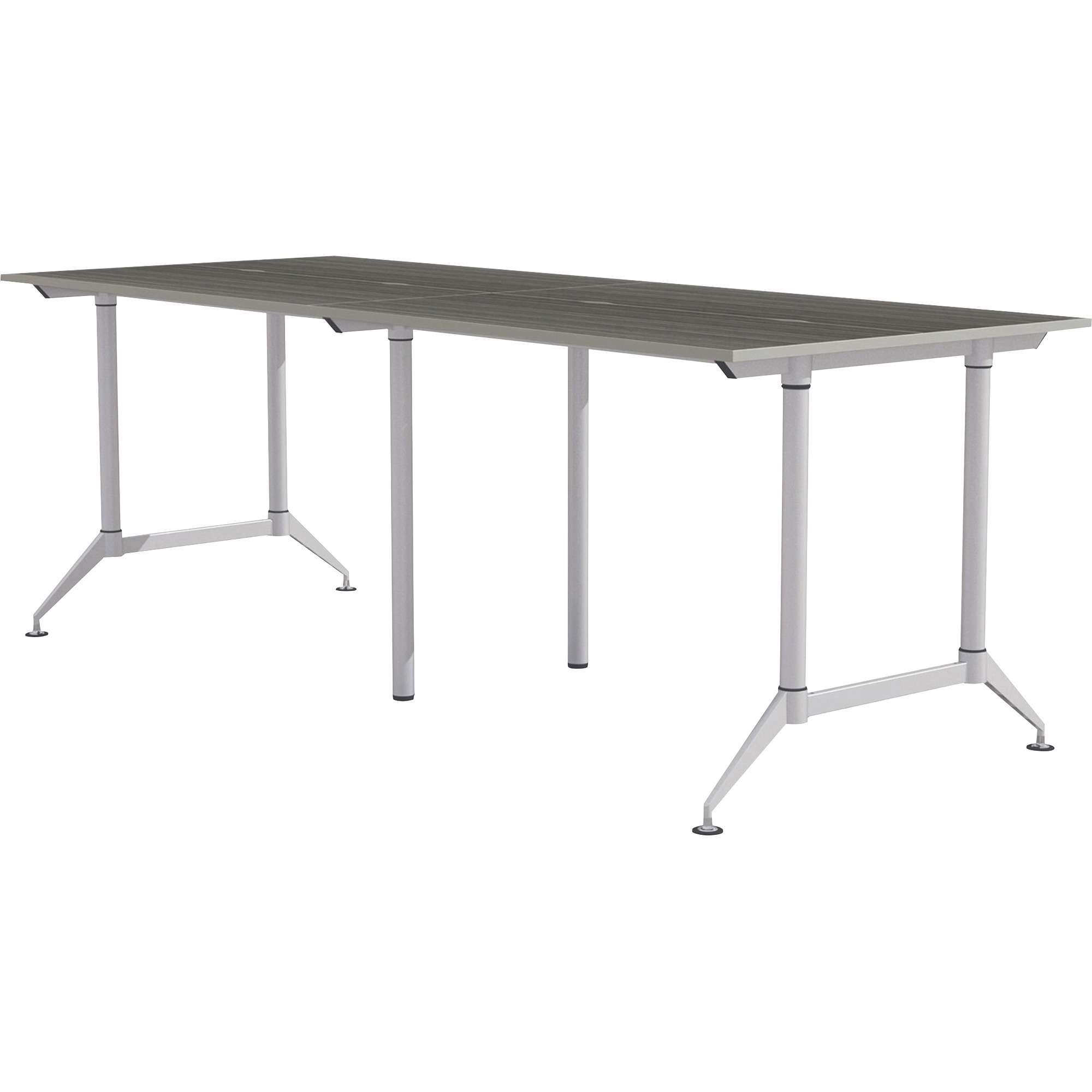 Mayline EVEN Workstation, 4-Person, 24" x 72" , Standing-Height - Textured Drift Wood Rectangle Top - Powder Coated Silver Base - 200 lb Capacity - 12 ft Table Top Width x 48" Table Top Depth x 1" Table Top Thickness - 42" Height - Assembly Required - Laminate Top Material - 1 Each