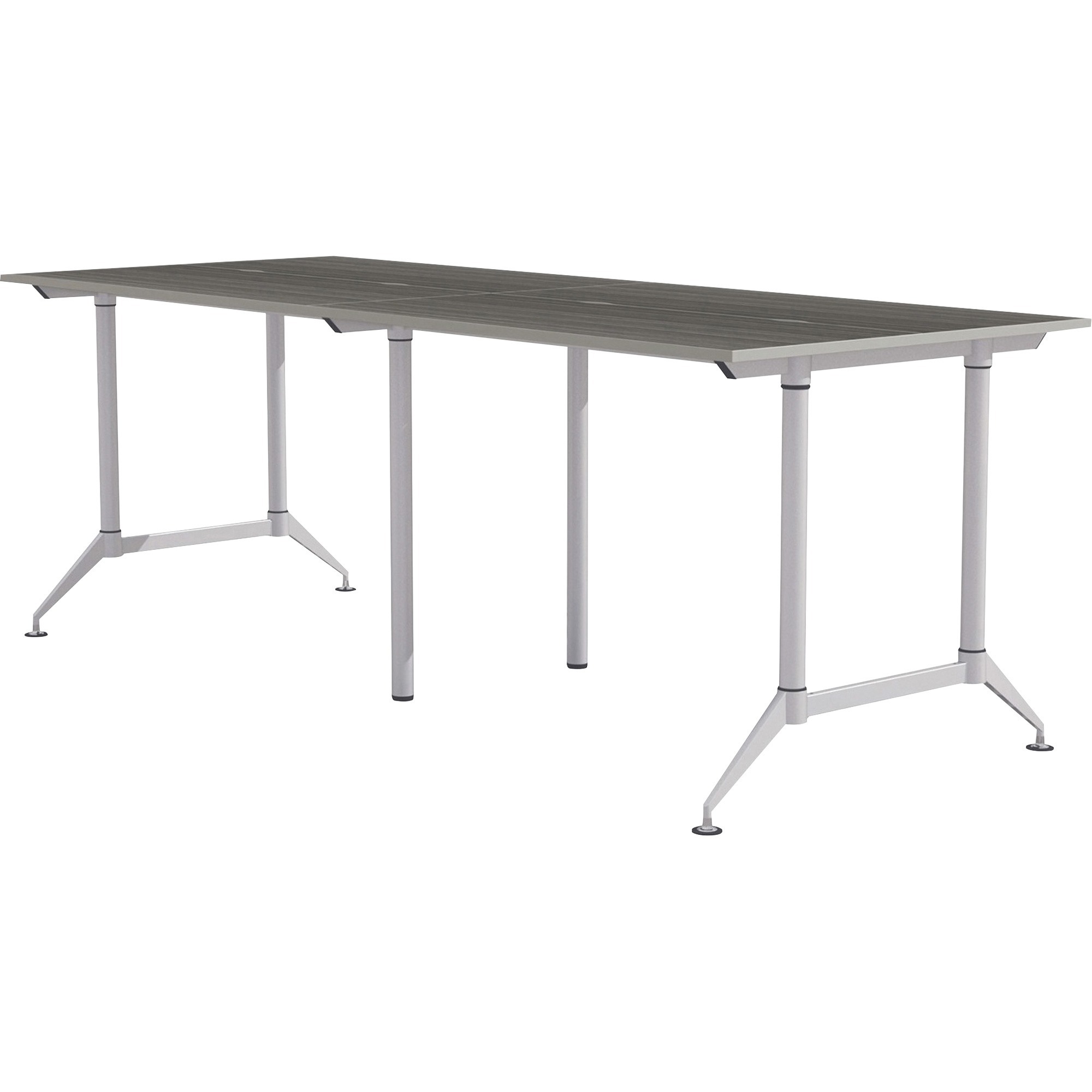 Mayline EVEN Workstation, 2-Person, 24 x 48" , Standing-Height - Textured Drift Wood Rectangle Top - Powder Coated Silver Base - 200 lb Capacity - 96" Table Top Width x 48" Table Top Depth x 1" Table Top Thickness - 42" Height - Assembly Required - Laminate Top Material - 1 Each