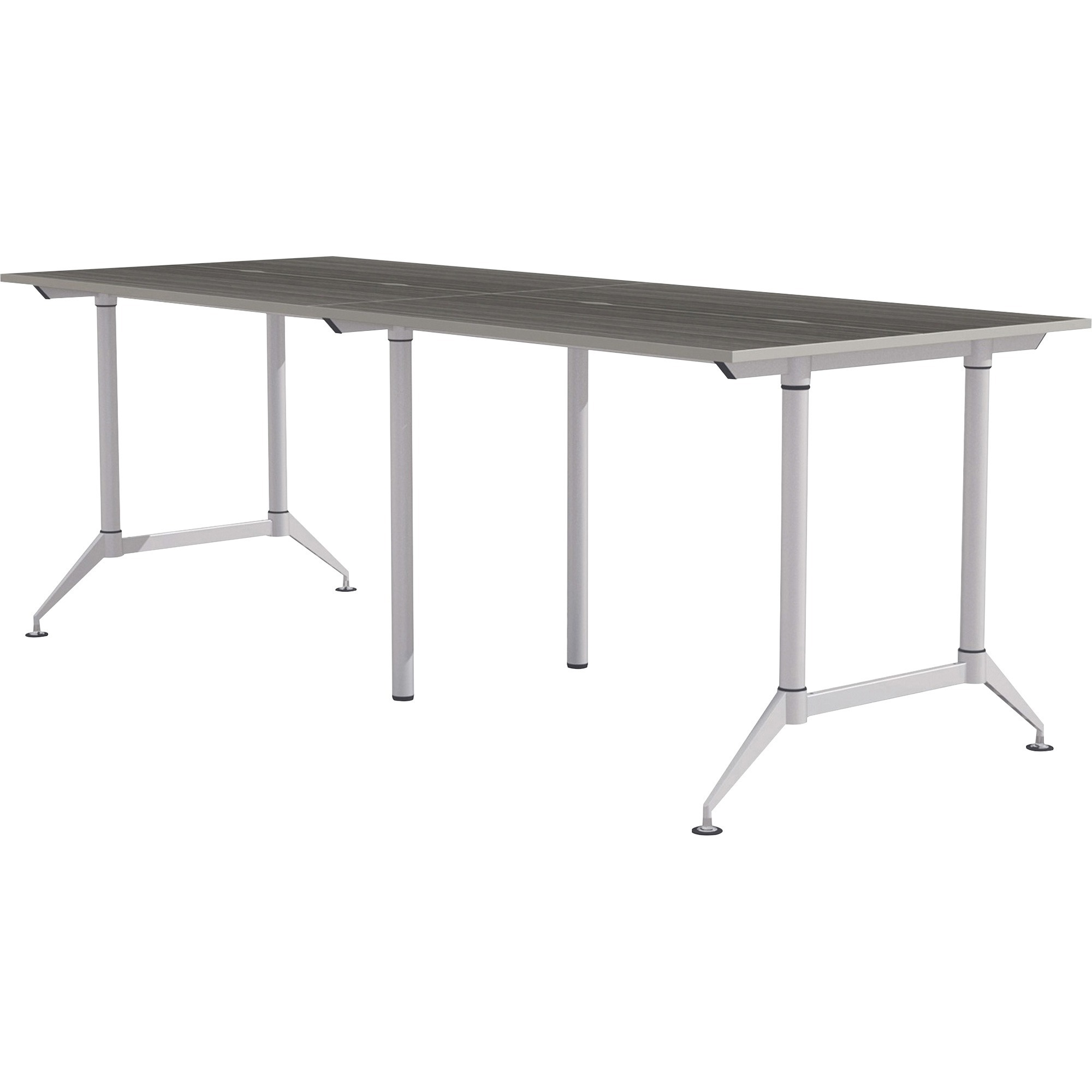 Mayline EVEN Workstation, 4-Person, 24" x 60" , Standing-Height - Textured Drift Wood Rectangle Top - Powder Coated Silver Base - 200 lb Capacity - 10 ft Table Top Width x 48" Table Top Depth x 1" Table Top Thickness - 42" Height - Assembly Required - Laminate Top Material - 1 Each