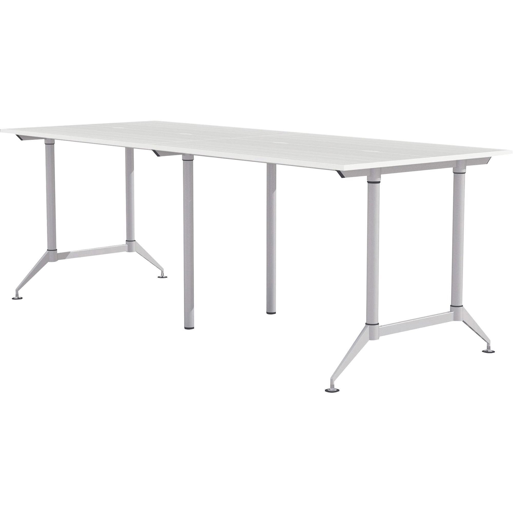 Mayline EVEN Workstation, 2-Person, 24 x 48" , Standing-Height - Designer White Rectangle Top - Powder Coated Silver Base - 200 lb Capacity - 96" Table Top Width x 48" Table Top Depth x 1" Table Top Thickness - 42" Height - Assembly Required - Laminate Top Material - 1 Each