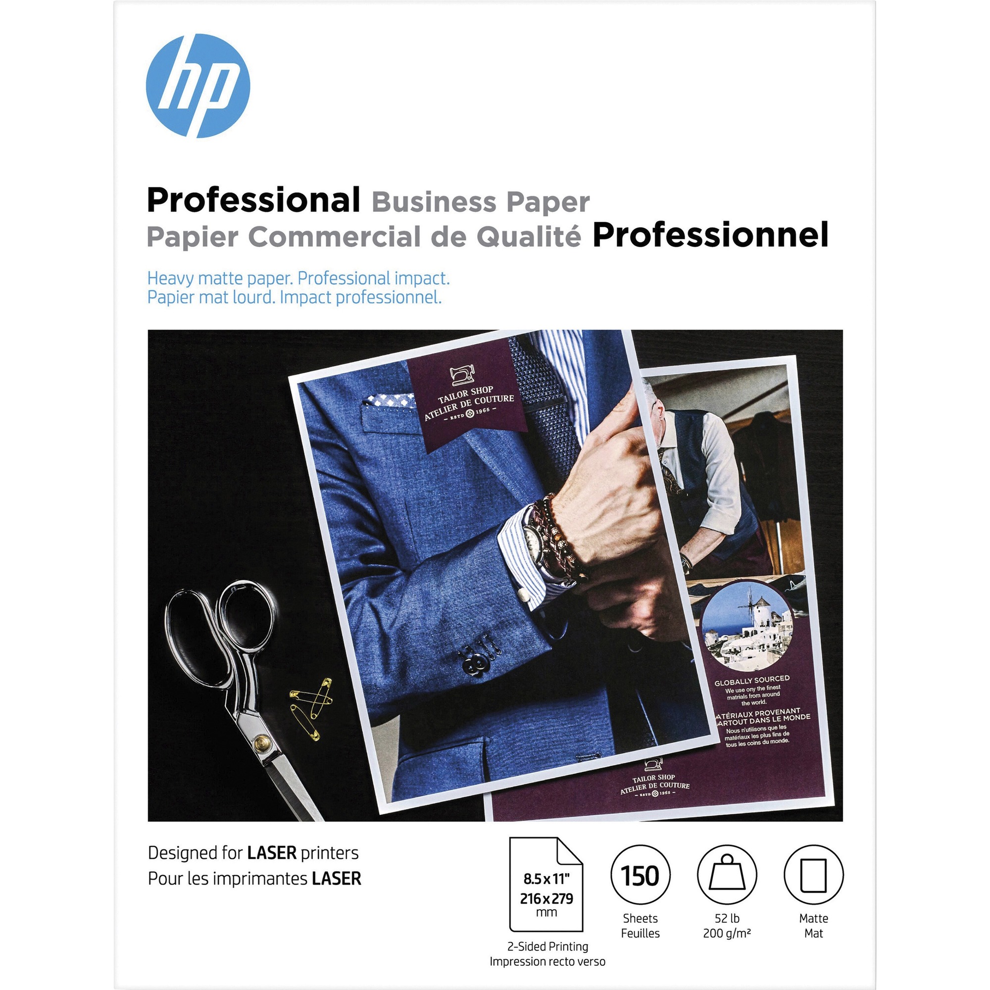 HP Laser Printer Professional Business Paper - Multi - Letter - 8 1/2" (215.90 mm) x 11" (279.40 mm) - 52 lb (23586.80 g) Basis Weight - 200 g/m² Grammage - Matte - White - 1 Pack
