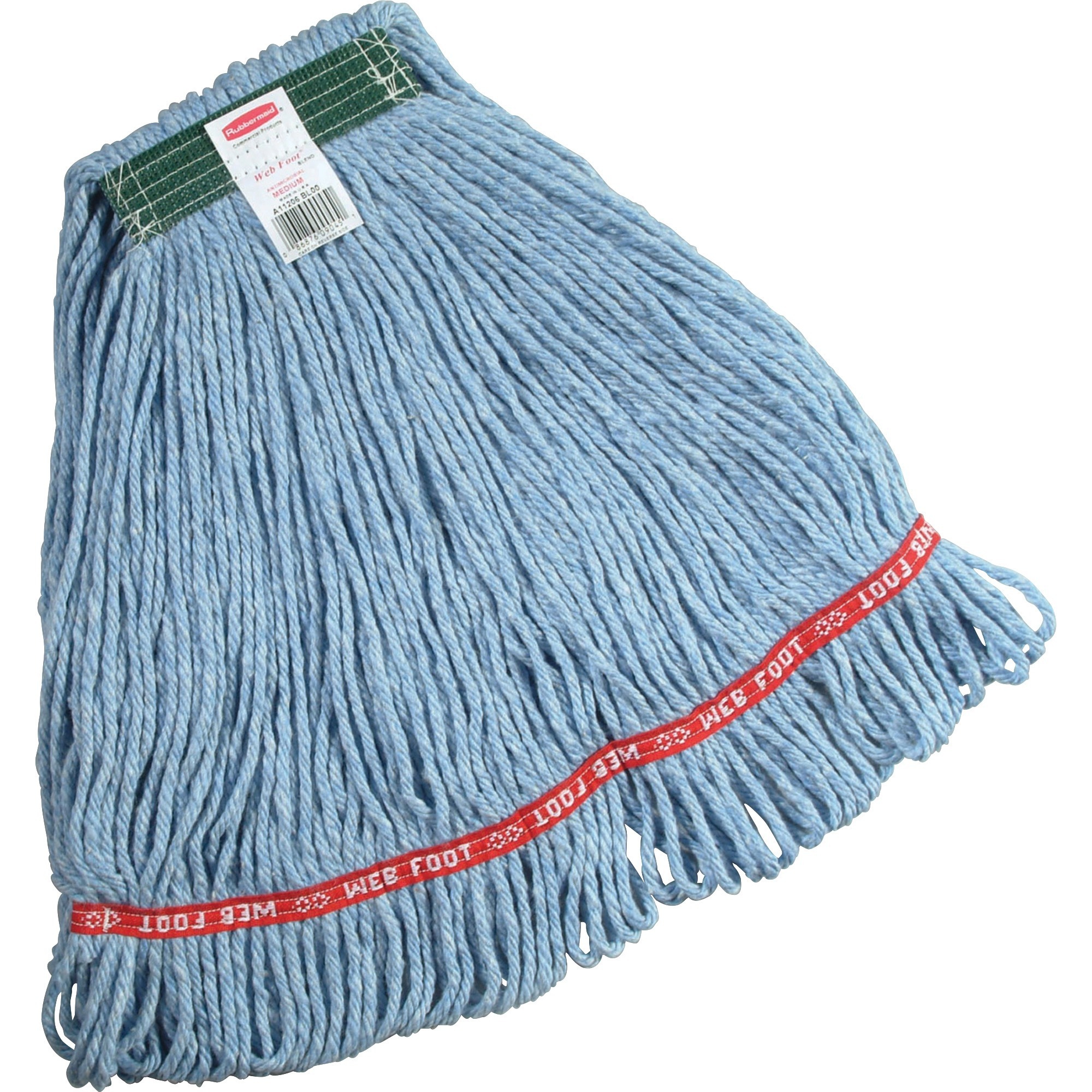 Rubbermaid Commercial Web Foot Blend Wet Mop - Medium - Antimicrobial, Chemical Resistant, Durable - Cotton, Synthetic Fiber, Yarn, PVC - Blue - 6 / Carton
