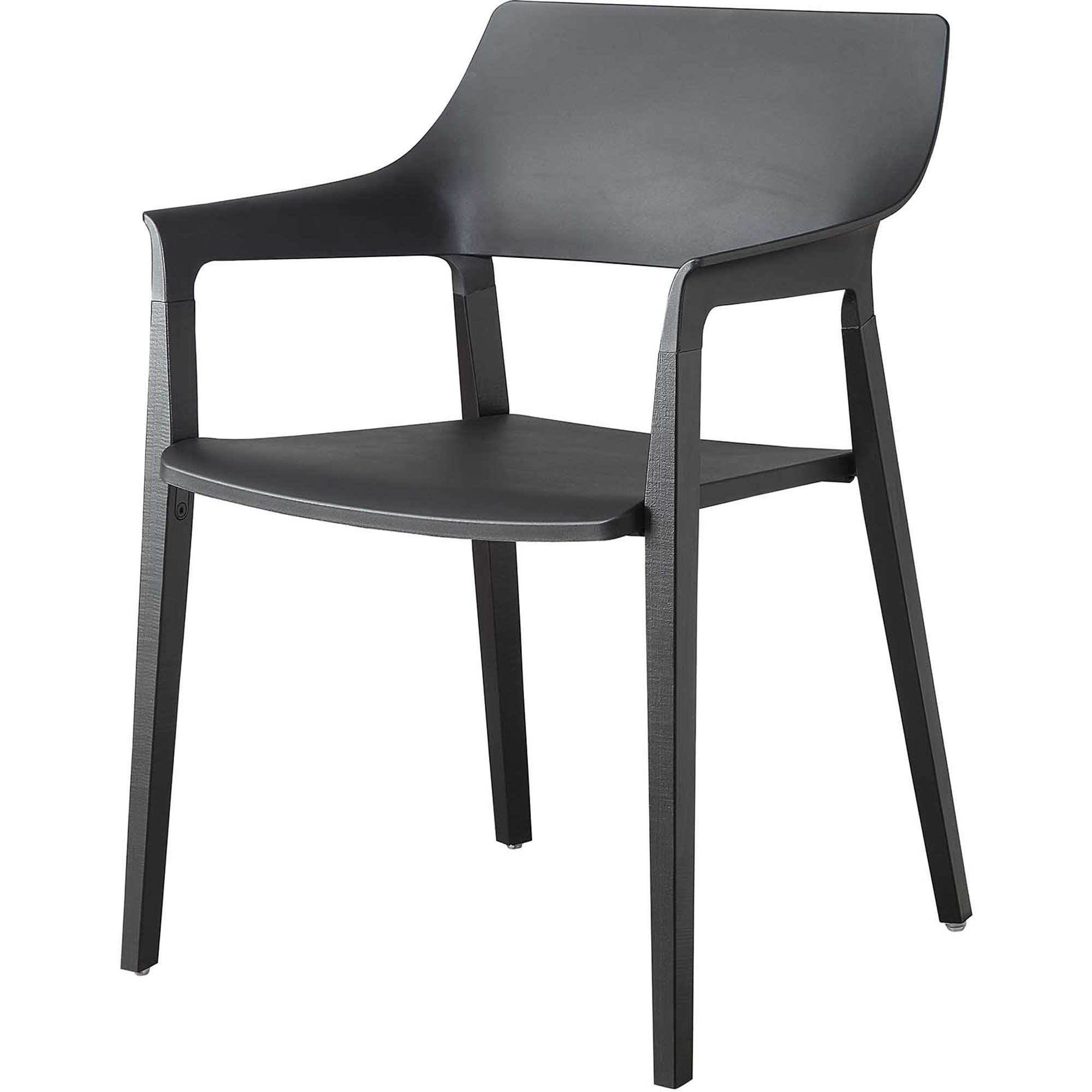 Lorell Wood Legs Stack Chairs - Plastic Seat Material - Plastic Back Material - Black - Wood, Plastic - Armrest - 2 / Carton