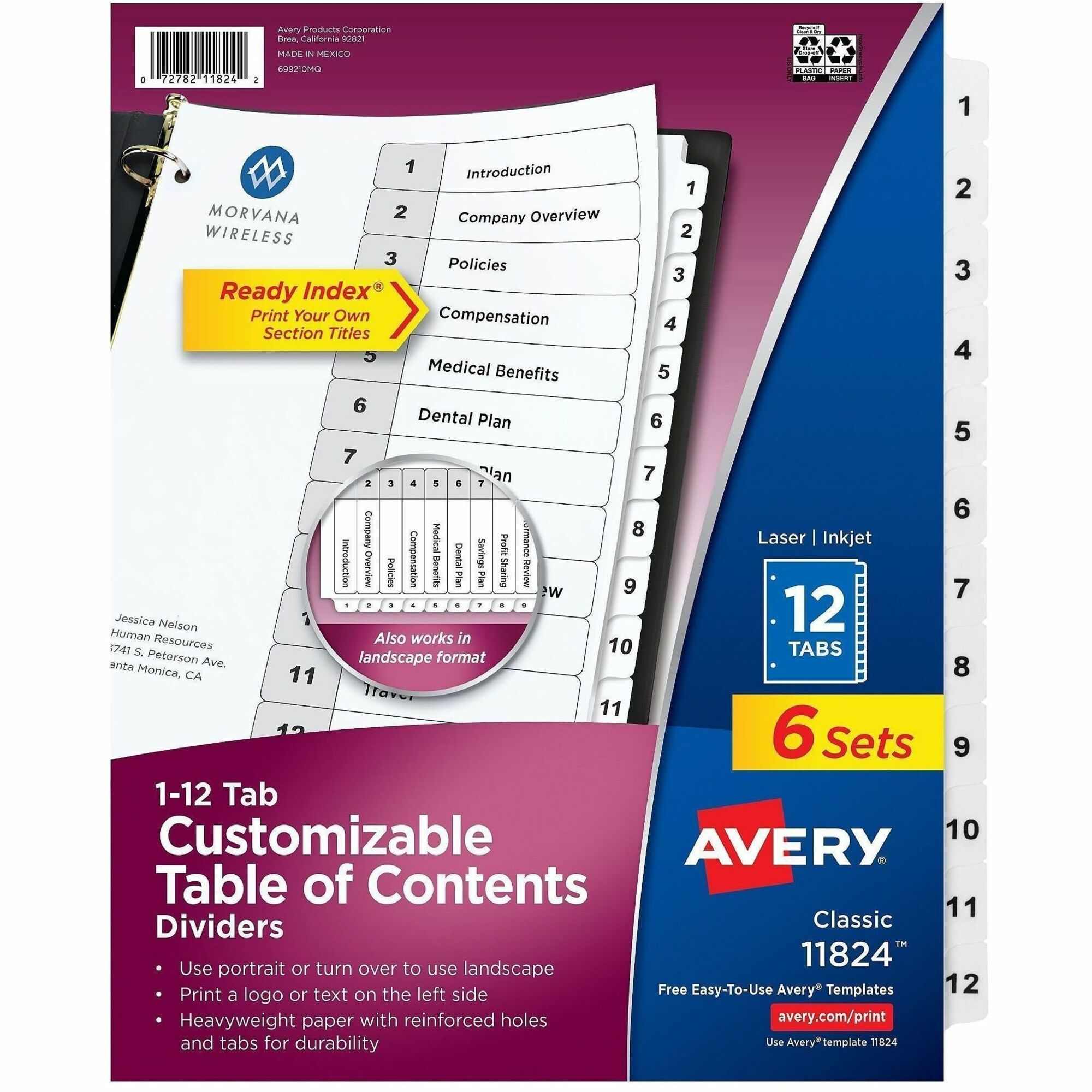 Avery Dividers, 12 Tabs, Ready Index (6 Sets of 11824)