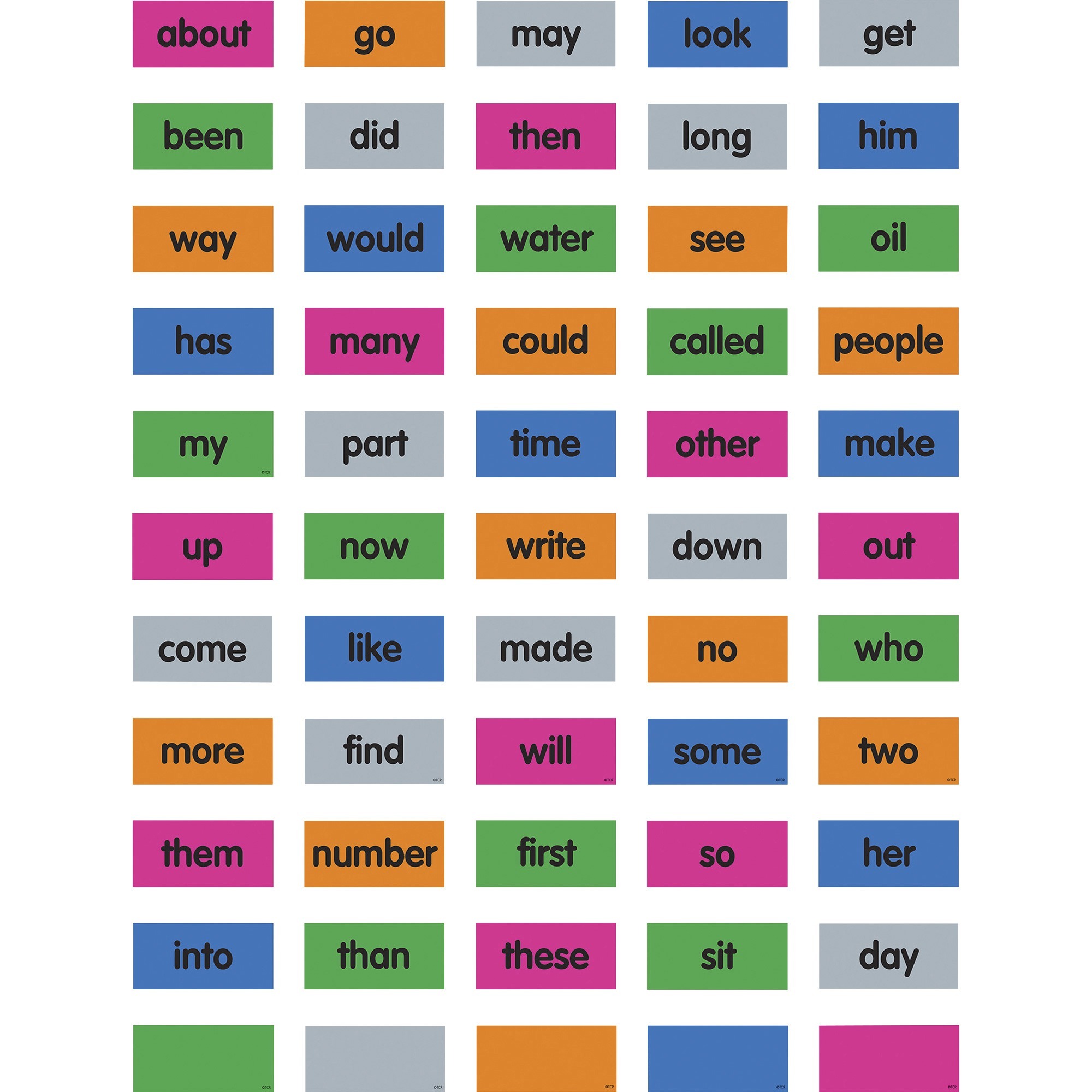 Teacher Created Resources Cling Thingies Sight Words - 50 x Word Shape - Write on/Wipe off, Removable, Residue-free - 1.25" Height x 2.63" Width x 11" Length - Multicolor - 56 / Pack