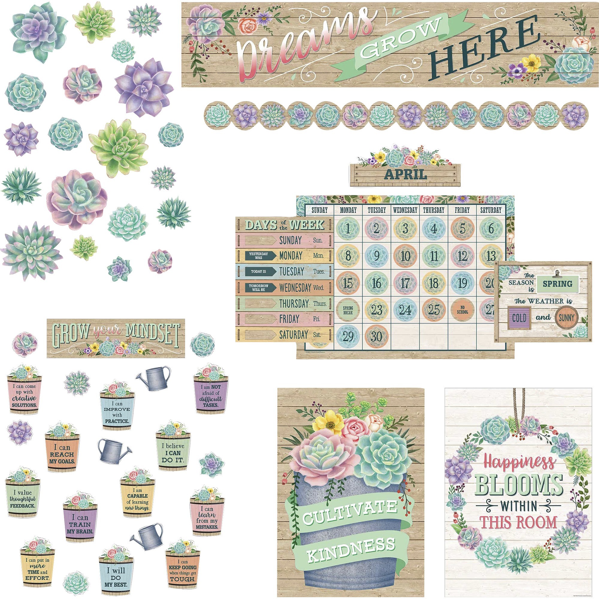 Teacher Created Resources Board Decorative Set - Rustic Bloom - Sturdy, Durable - 1.50" Height x 18" Width x 30.25" Length - Multicolor - 1 Set