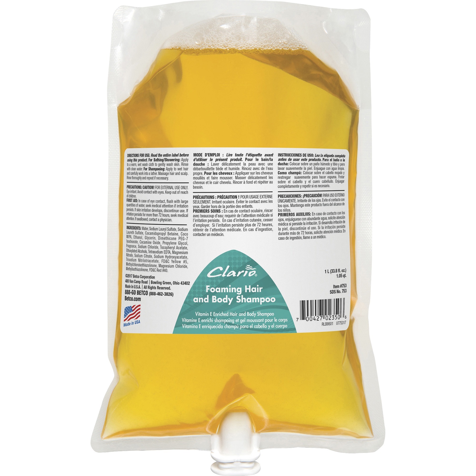 Betco Clario Foaming Hand, Hair and Body Shampoo Refill