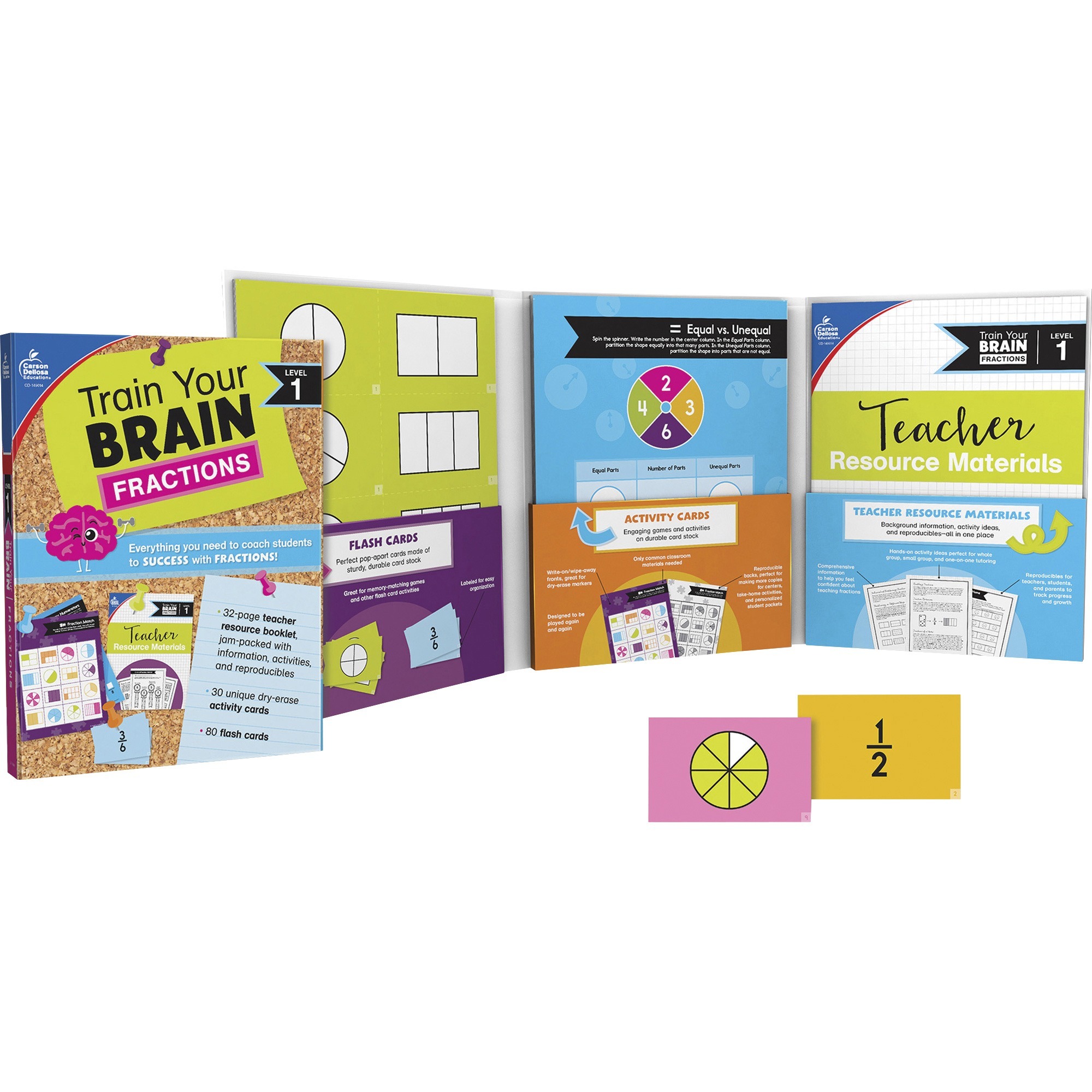Carson Dellosa Education Train Your Brain Fractions Classroom Kit - Classroom Activities, Modeling, Fun and Learning - Recommended For 7-10 Year - 1.10" Height x 11.60" Width x 8.90" Depth - Multi - 1 Each