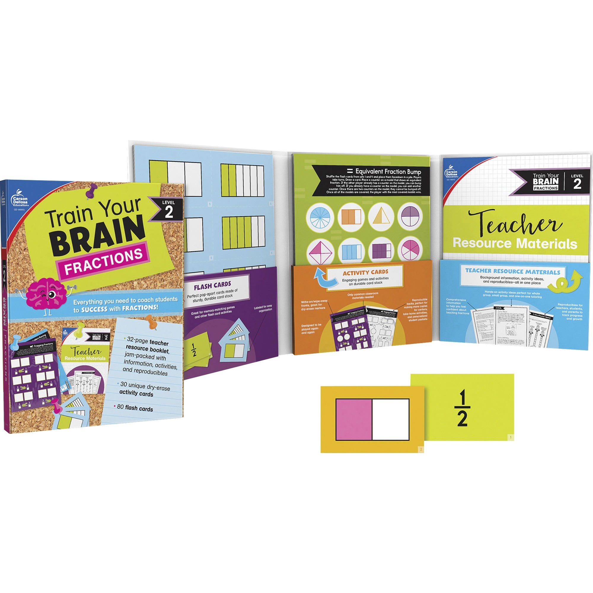 Carson Dellosa Education Train Your Brain Fractions Classroom Kit - Classroom Activities, Modeling, Fun and Learning - Recommended For 8-11 Year - 1.10" Height x 11.60" Width x 8.90" Depth - Multi - 1 Each