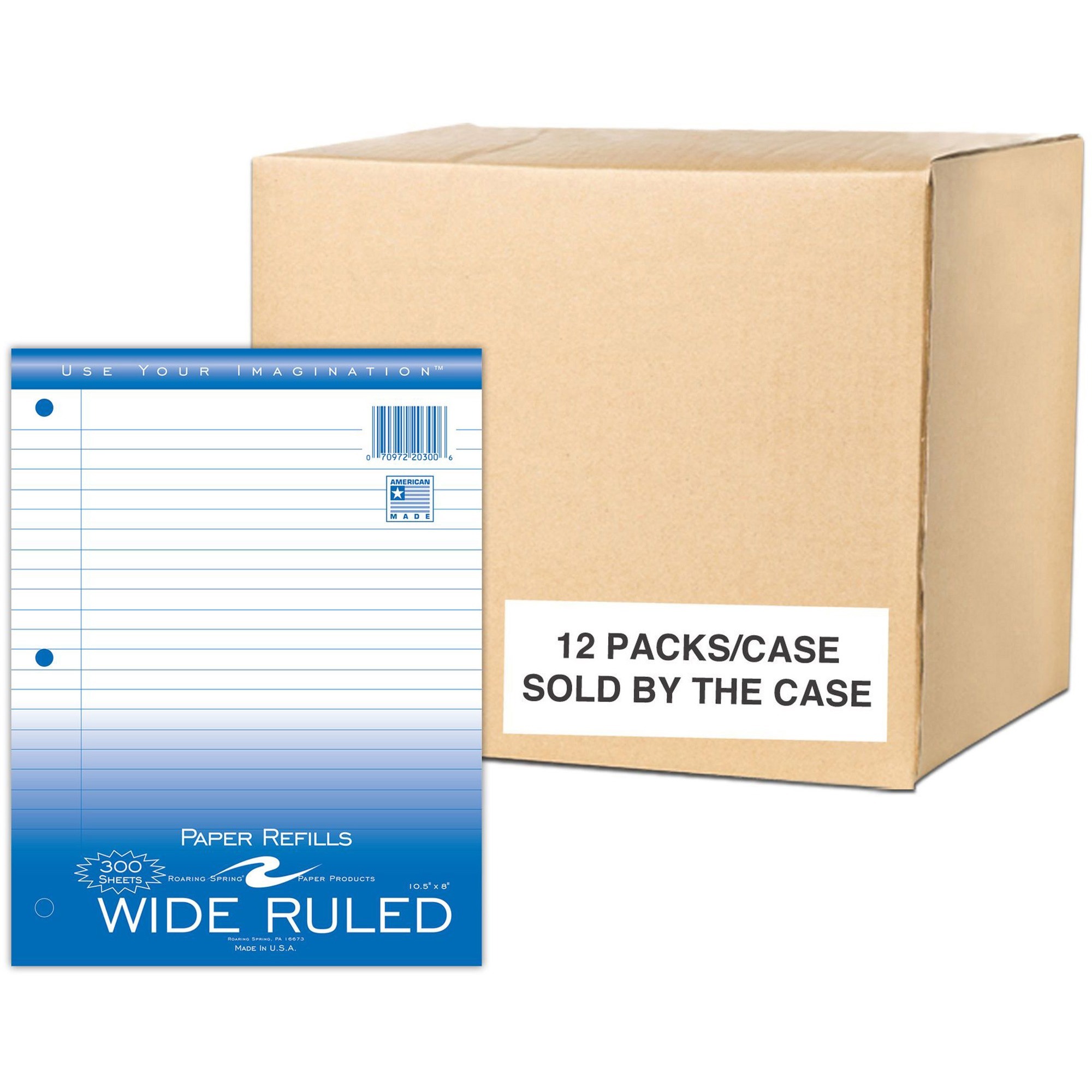 Roaring Spring Wide Ruled Loose Leaf Filler Paper - 300 Sheets - 600 Pages - Printed - Ring - Both Side Ruling Surface - Red Margin - 3 Hole(s) - 15 lb Basis Weight - 56 g/m² Grammage - 10 1/2" x 8" Sheet Size - 0.90" Height x 8" Width x 10.5" Length - White Paper - 3600 / Carton