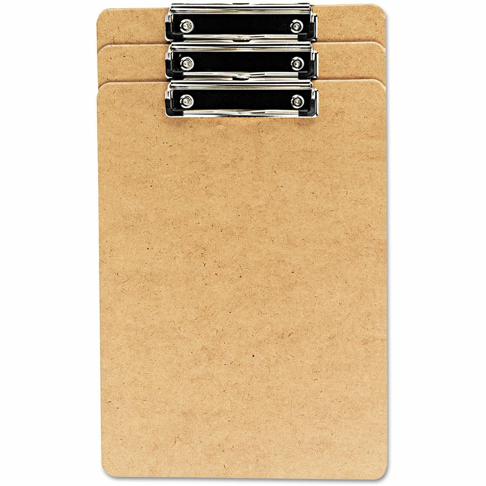 Universal Clipboard - 0.50" Clip Capacity - Storage for Document - 8 1/2" x 14" Sheet Size - Hardboard - Brown - 3 / Pack