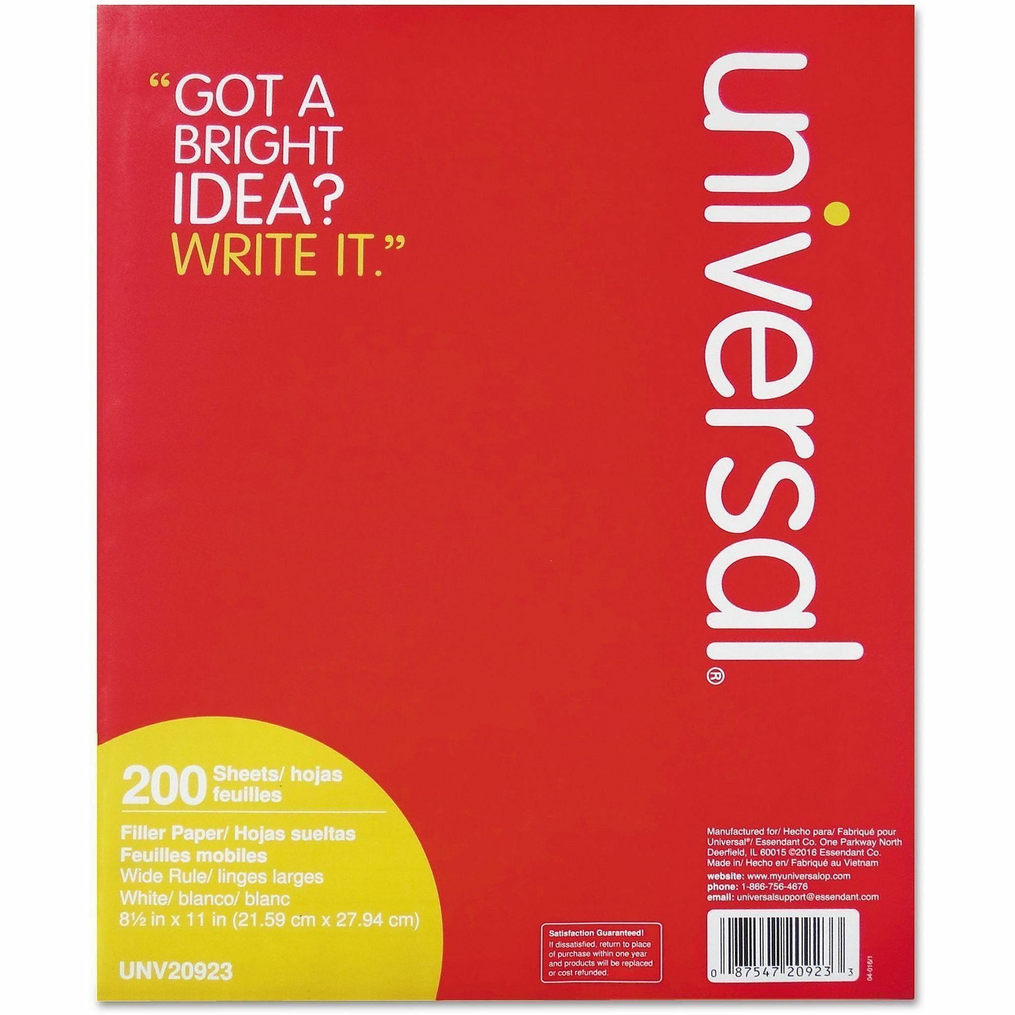 Universal Filler Paper, 3-Hole, 8.5 x 11, Wide/Legal Rule, 200/Pack
