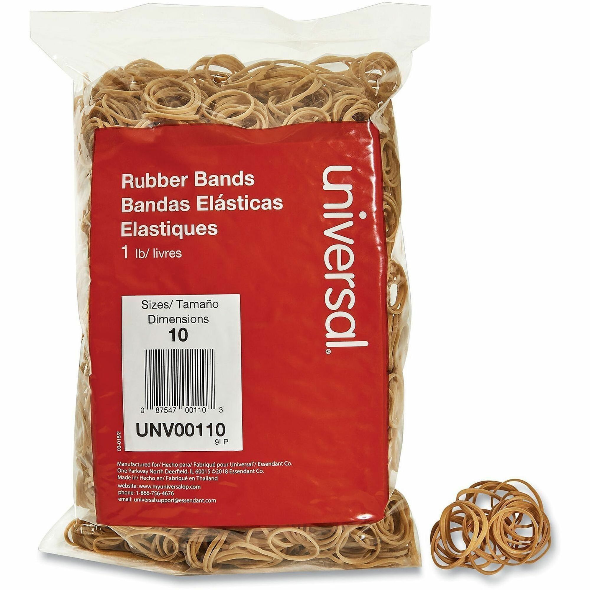 Universal Rubber Bands, Size 10, 0.04" Gauge, Beige, 1 lb Box, 3,400/Pack