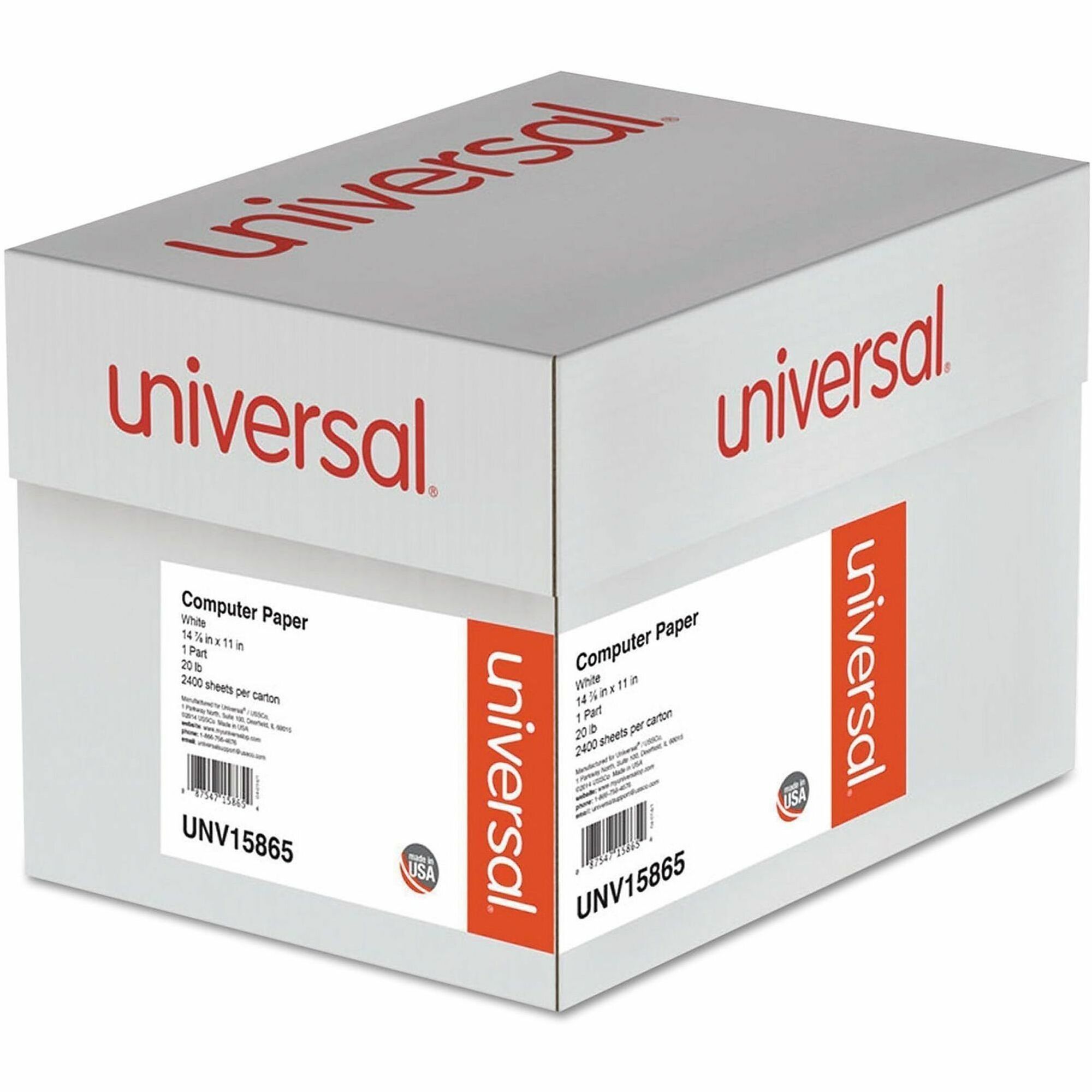 Universal Printout Paper, 1-Part, 20 lb Bond Weight, 14.88 x 11, White, 2,400/Carton