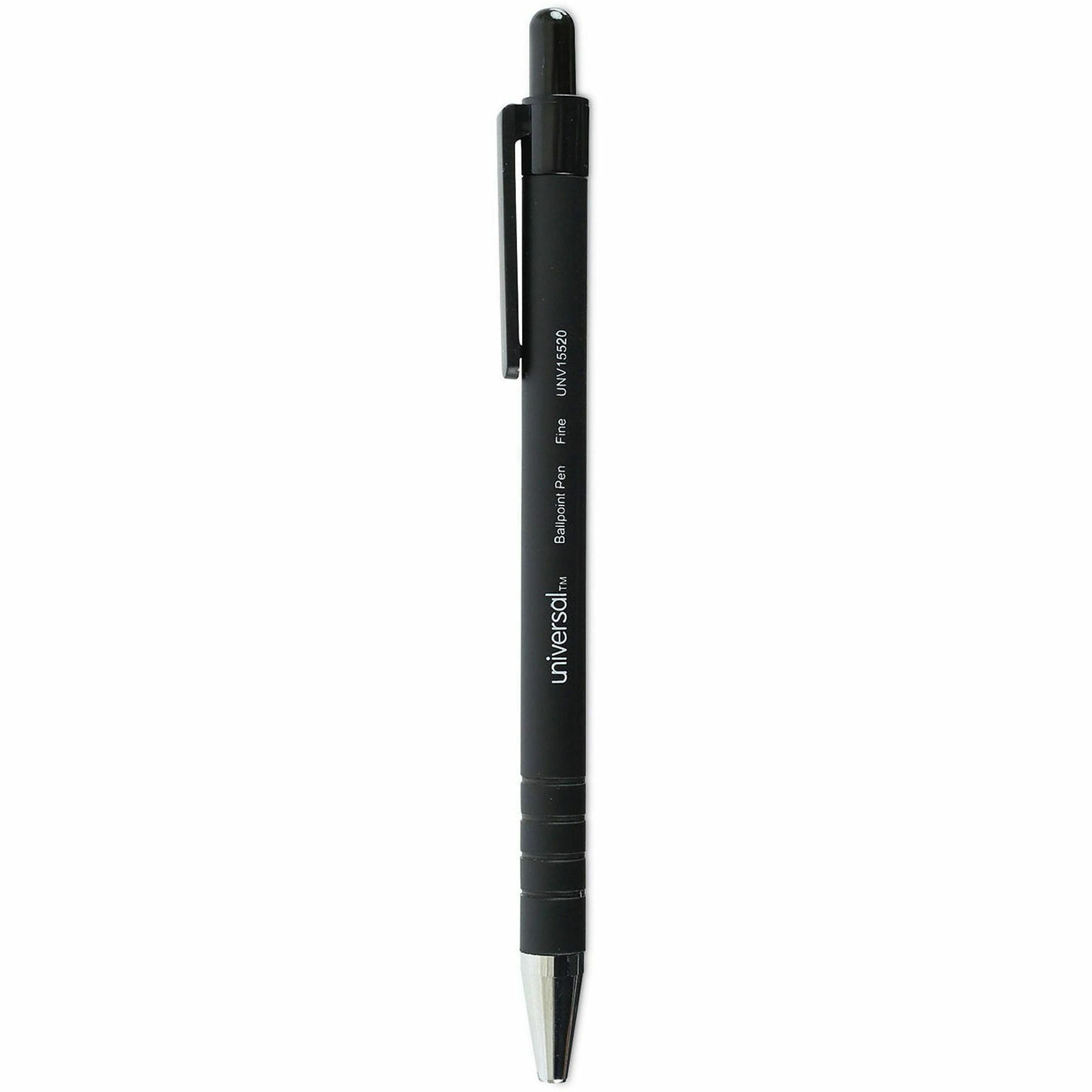 Universal Ballpoint Pen, Retractable, Fine 0.7 mm, Black Ink, Black Barrel, Dozen