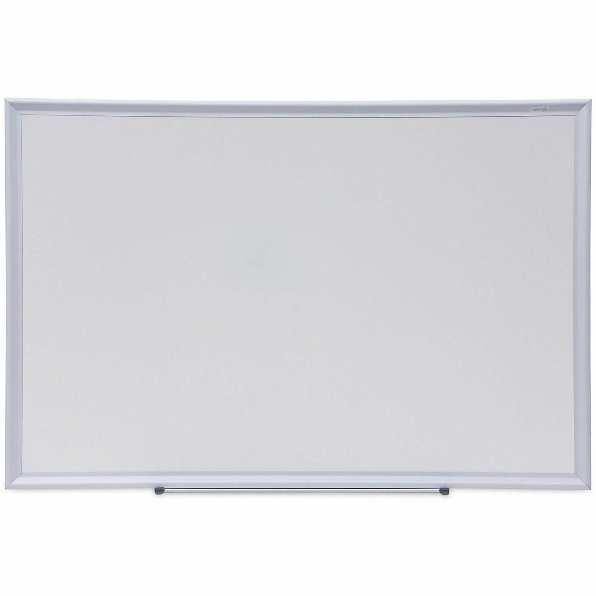 Universal Deluxe Melamine Dry Erase Board, 36" x 24" , White Surface, Satin Aluminum Frame