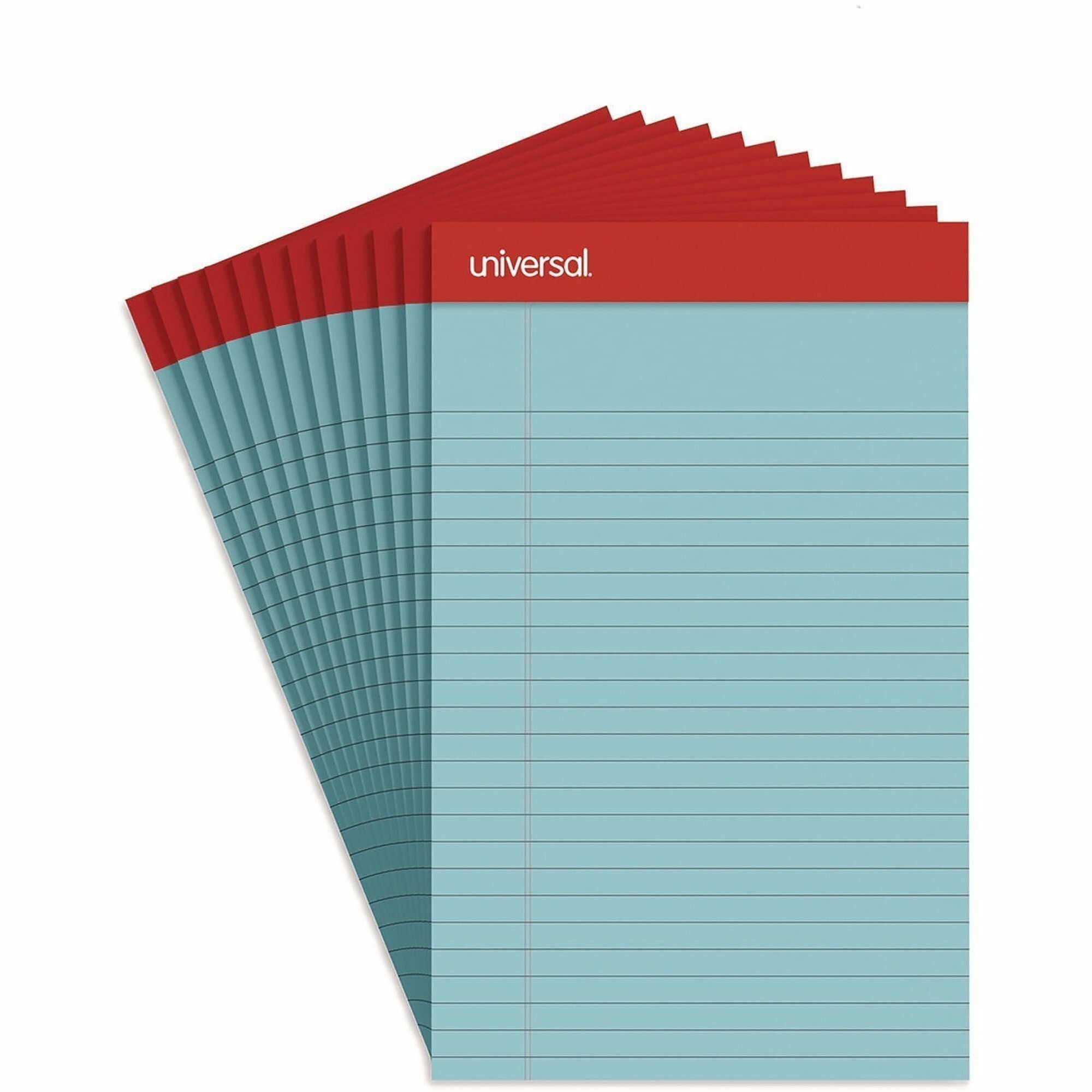 Universal Colored Perforated Ruled Writing Pads, Narrow Rule, 50 Blue 5 x 8 Sheets, Dozen