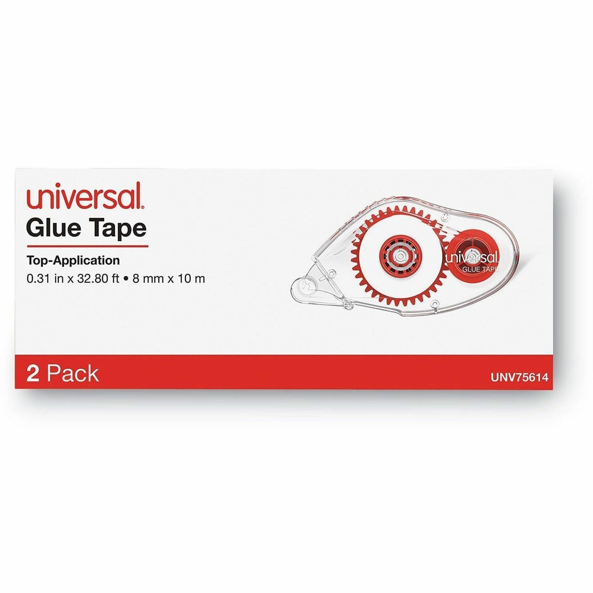 Universal Double-sided Adhesive Tape Roller, 0.31" x 32.8 ft, Dries Clear, 2/Pack