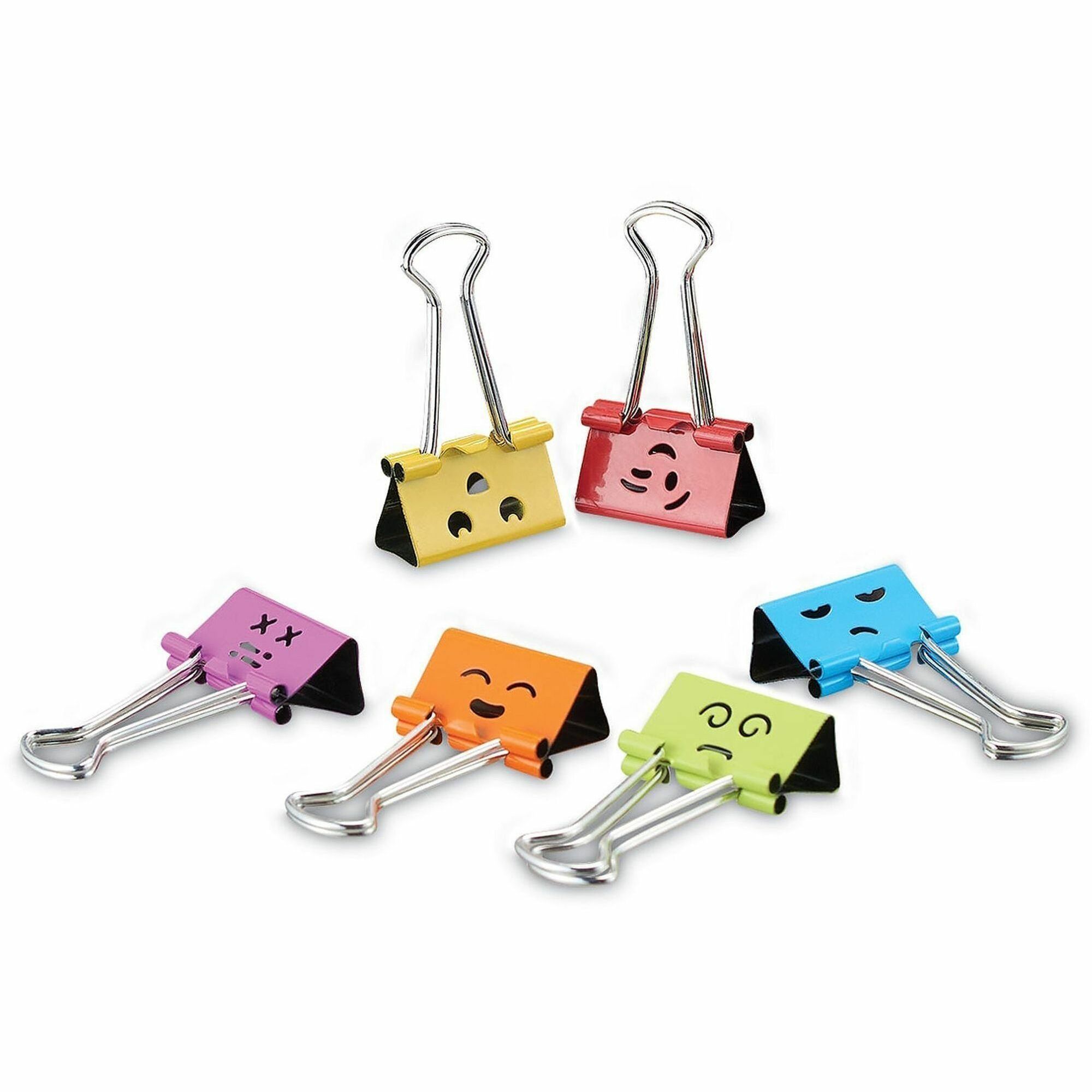 Universal Emoji Themed Binder Clips with Storage Tub, Medium, Assorted Colors, 42/Pack
