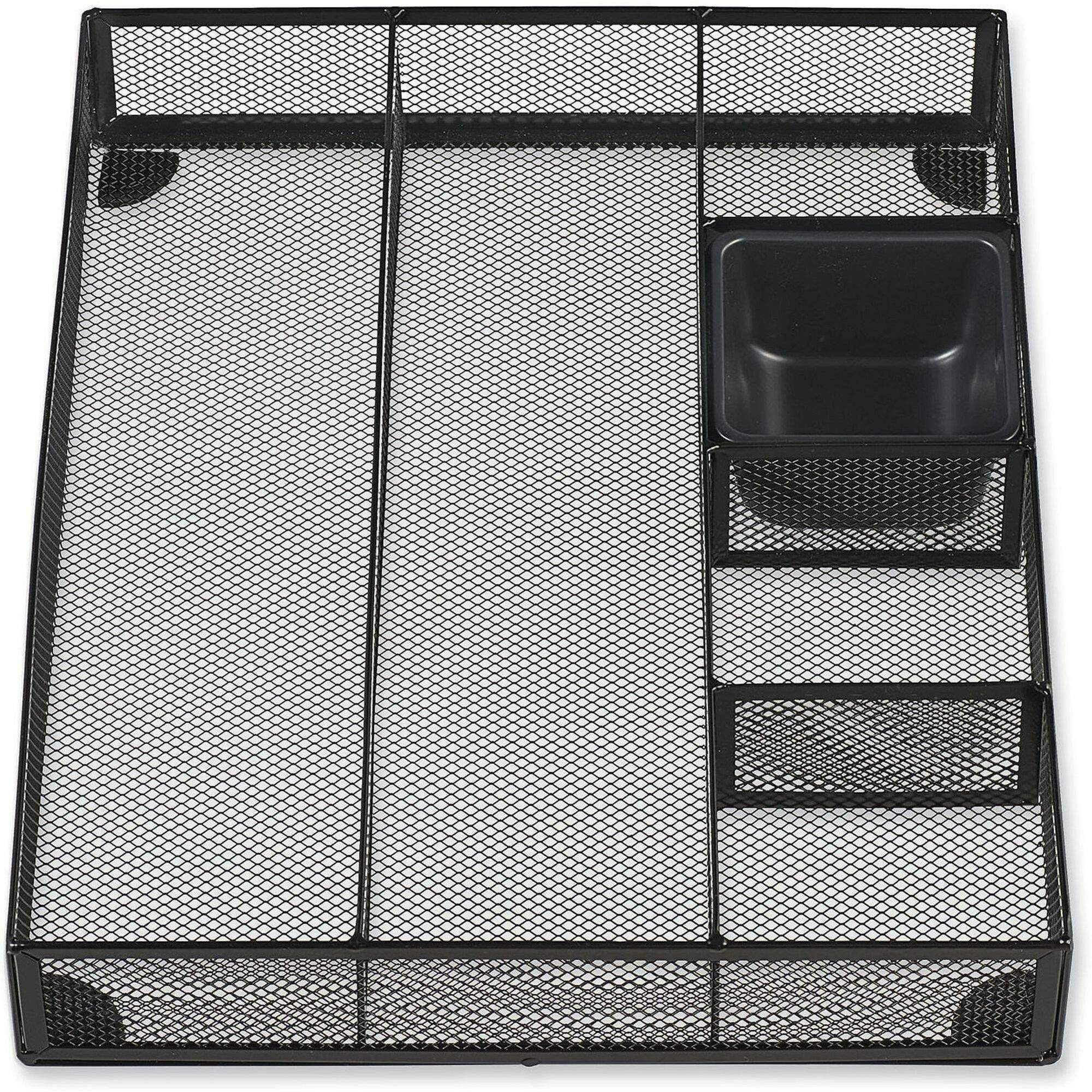 Universal Metal Mesh Drawer Organizer, Six Compartments, 15 x 11.88 x 2.5, Black