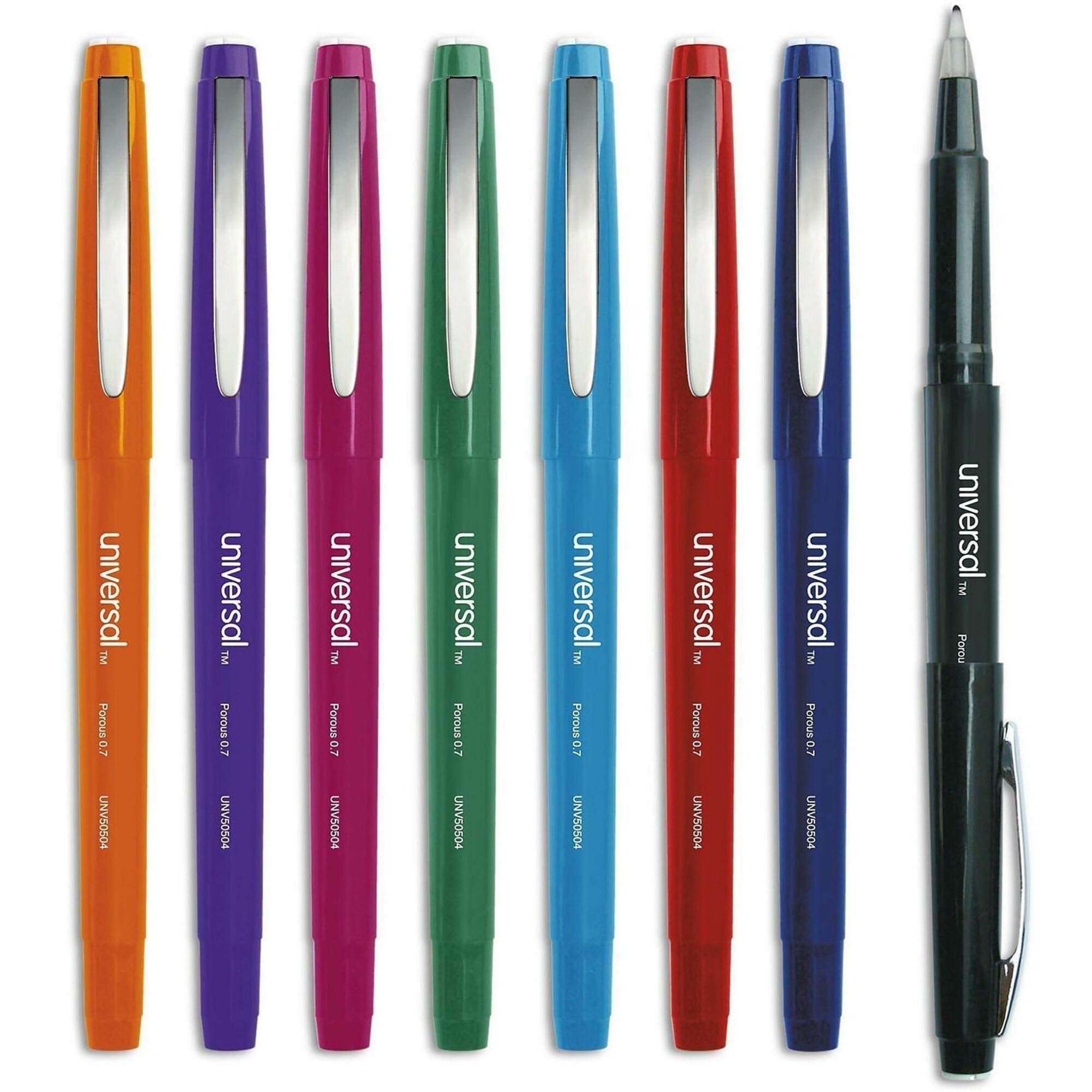 Universal Porous Point Pen, Stick, Medium 0.7 mm, Assorted Ink and Barrel Colors, 8/Pack