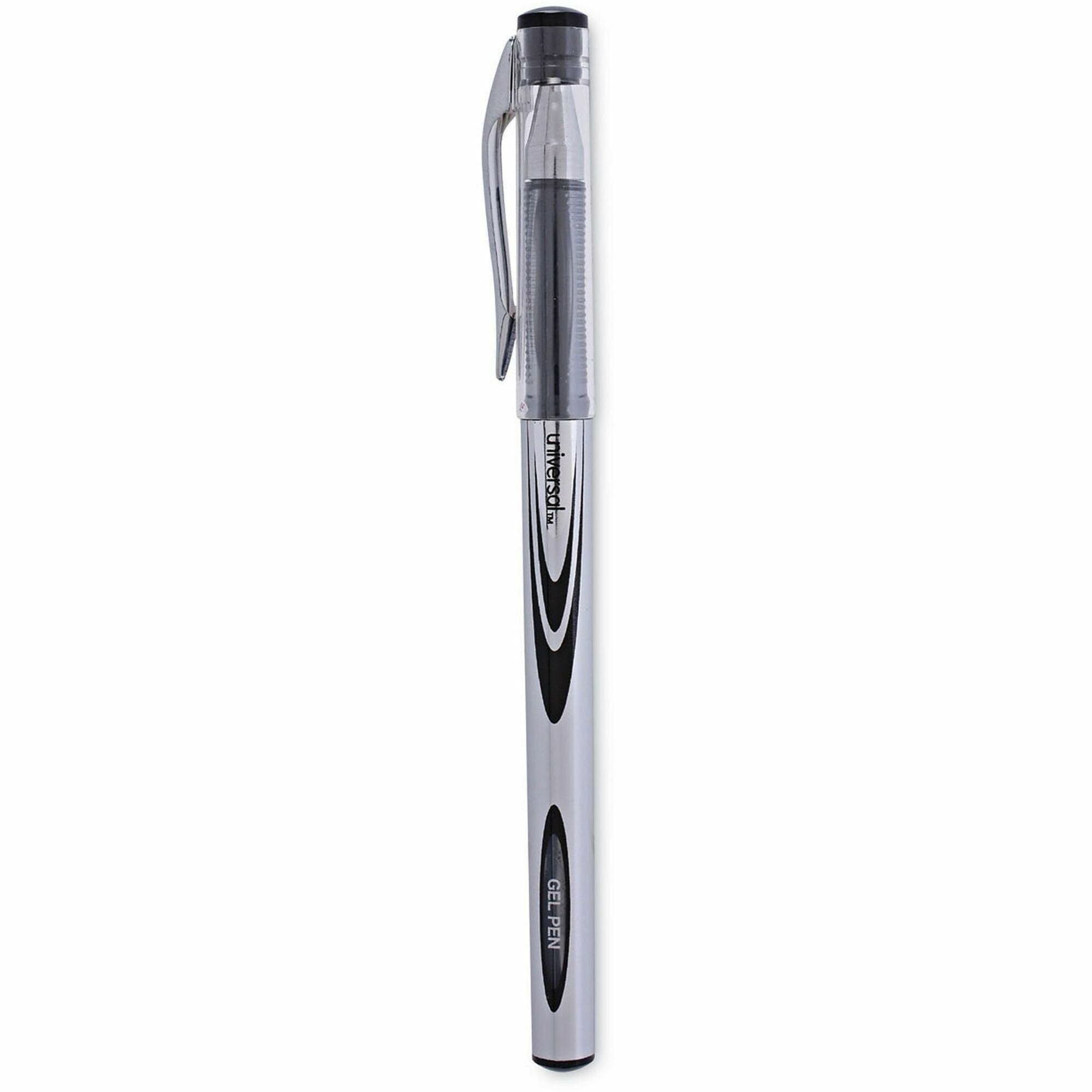 Universal Gel Pen, Stick, Medium 0.7 mm, Black Ink, Silver/Black Barrel, Dozen