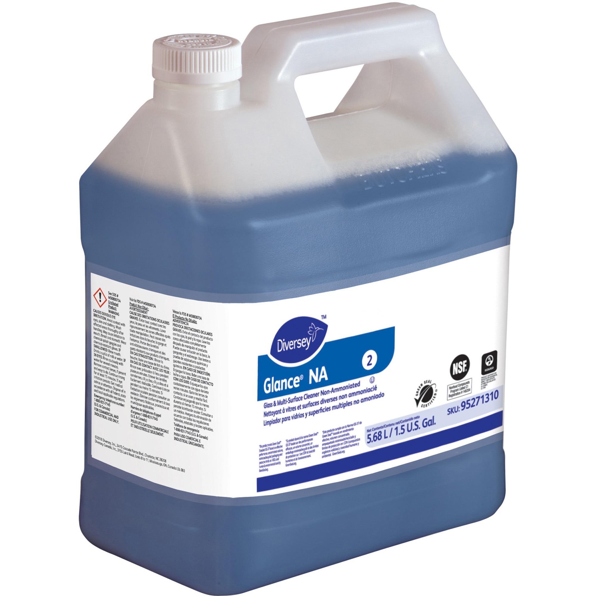 Diversey Glance Non Ammoniated Glass/MultiSurface Cleaner - Ready-To-Use/Concentrate - 192 fl oz (6 quart) - Mild Scent - Quick Drying, Streak-free, Non Ammoniated - Blue - 2 / Carton