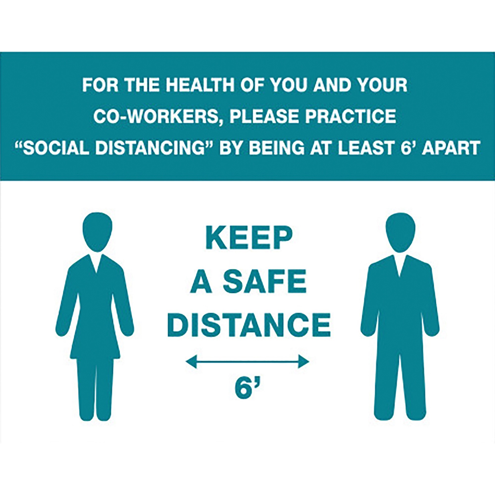 Lorell You/Co-Workers Please Keep 6' Apart Sign - Print/Message "You/Co-Workers Please Keep 6' Apart" - 8" Width - Rectangular Shape - Easy to Clean, Easy Installation - Acrylic - Green, White - 1 Each