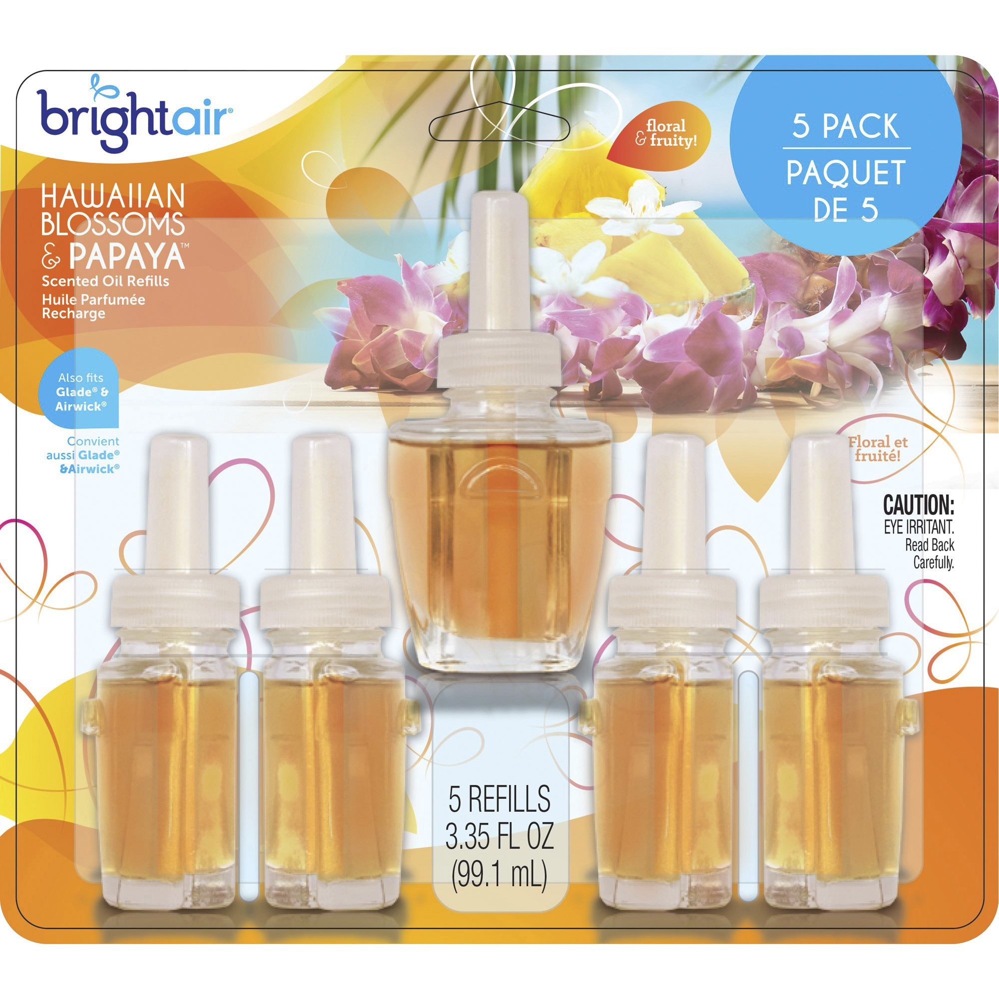 Bright Air Electric Scented Oil Air Freshen Refill - Oil - Natural, Papaya - Long Lasting - 5 / Pack