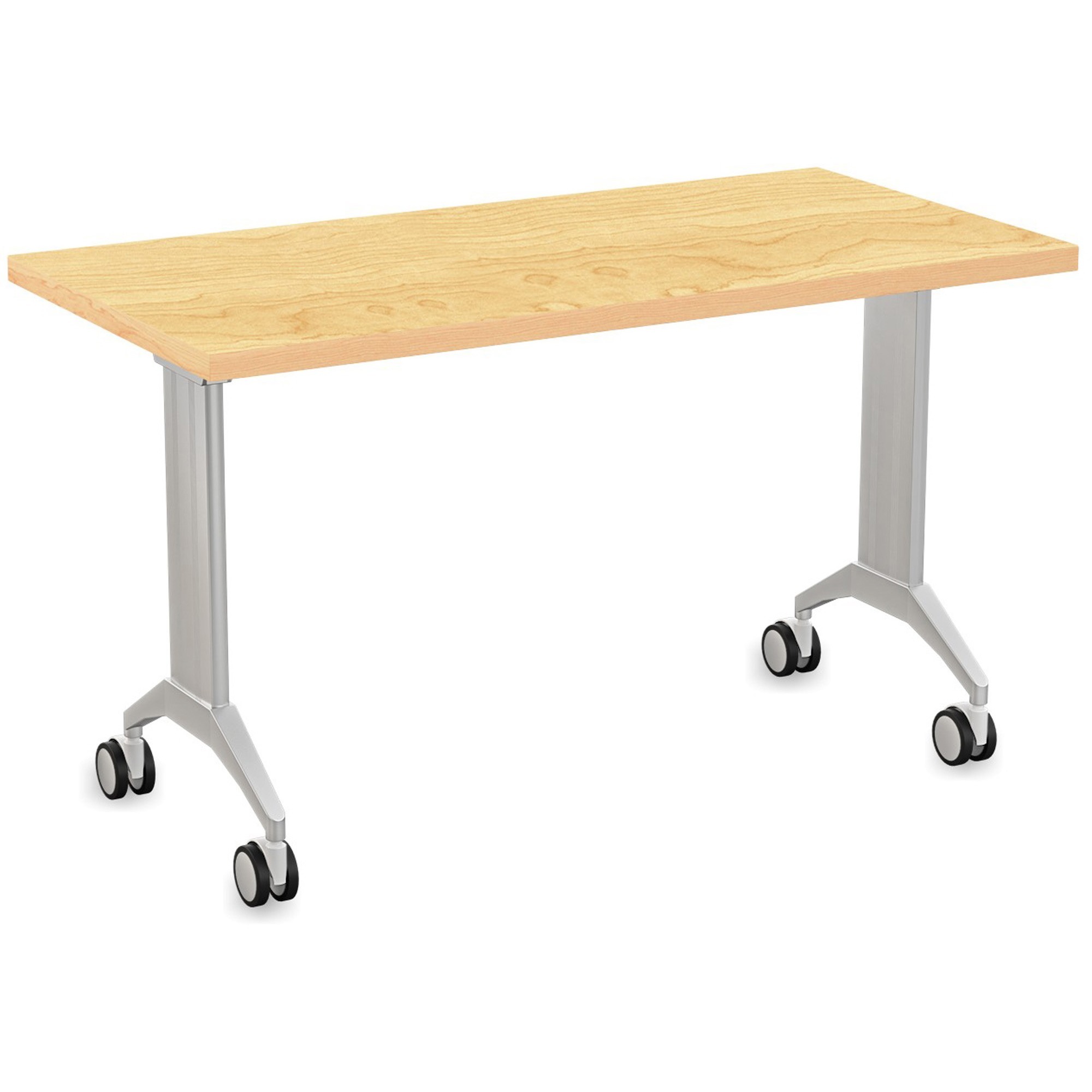 Special-T Link Flip & Nest Table - Crema Maple Rectangle Top - Metallic Silver T-shaped Base - 48" Table Top Length x 24" Table Top Width - 30" Height - Auditorium, Classroom, Training Room - Assembly Required - Thermofused Laminate (TFL) Top Material - Aluminum Base Material - 1 Each