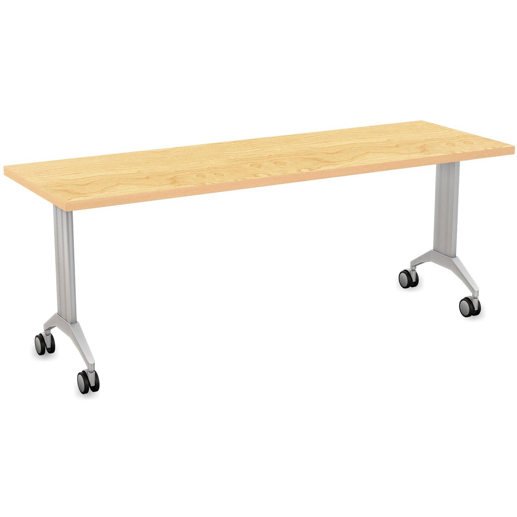 Special-T Link Flip & Nest Table - Crema Maple Rectangle Top - Metallic Silver T-shaped Base - 72" Table Top Length x 24" Table Top Width - 30" Height - Auditorium, Classroom, Training Room - Assembly Required - Thermofused Laminate (TFL) Top Material - Aluminum Base Material - 1 Each