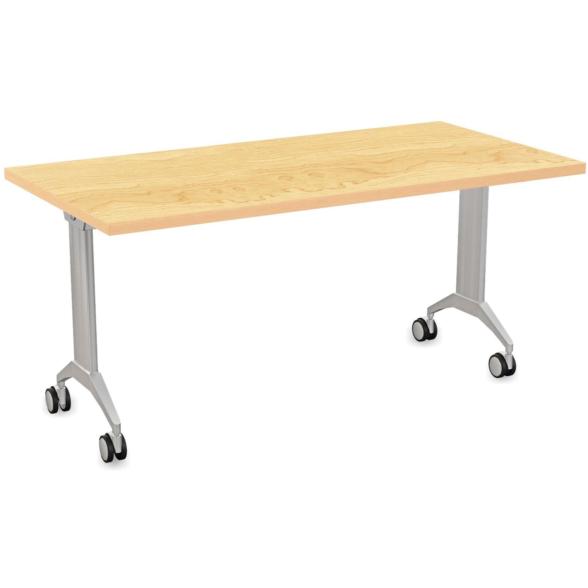 Special-T Link Flip & Nest Table - Crema Maple Rectangle Top - Metallic Silver T-shaped Base - 60" Table Top Length x 30" Table Top Width - 30" Height - Auditorium, Classroom, Training Room - Assembly Required - Thermofused Laminate (TFL) Top Material - Aluminum Base Material - 1 Each