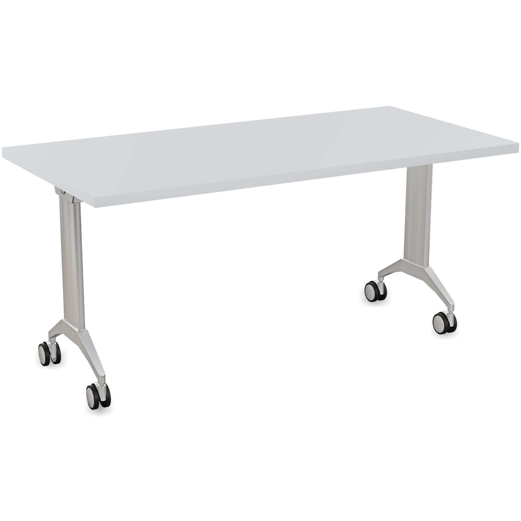 Special-T Link Flip & Nest Table - Light Gray Rectangle Top - Metallic Silver T-shaped Base - 60" Table Top Length x 30" Table Top Width - 30" Height - Auditorium, Classroom, Training Room - Assembly Required - Thermofused Laminate (TFL) Top Material - Aluminum Base Material - 1 Each