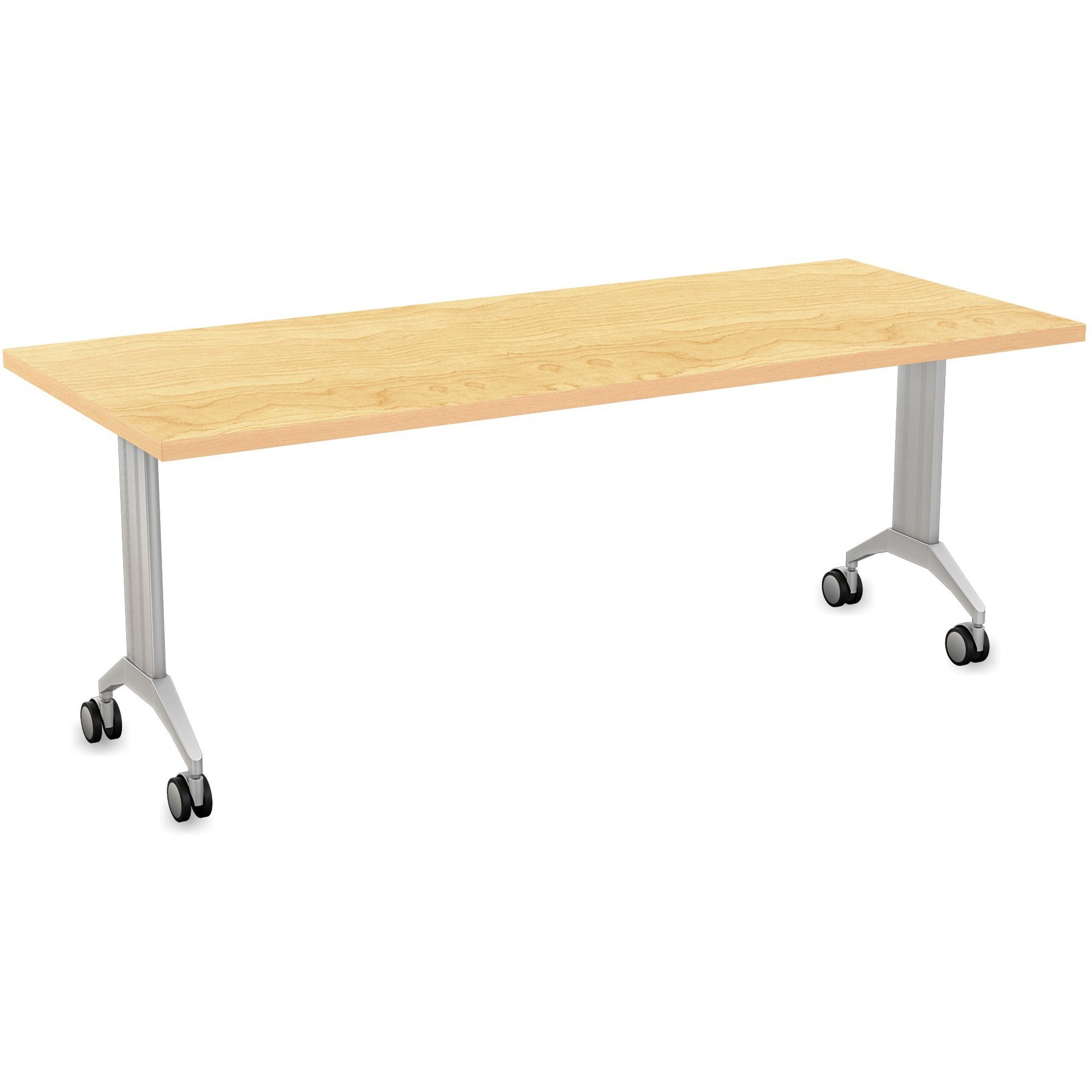 Special-T Link Flip & Nest Table - Crema Maple Rectangle Top - Metallic Silver T-shaped Base - 72" Table Top Length x 30" Table Top Width - 30" Height - Auditorium, Classroom, Training Room - Assembly Required - Thermofused Laminate (TFL) Top Material - Aluminum Base Material - 1 Each
